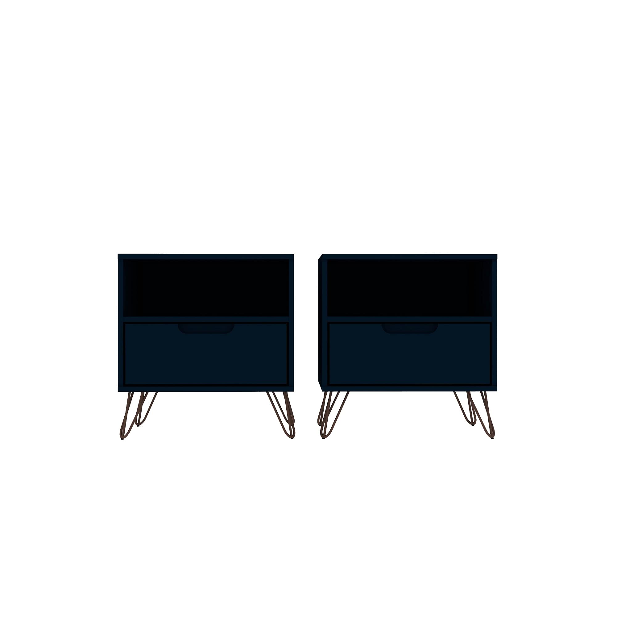 Manhattan Comfort Rockefeller Nightstands - Set of 2 Modern Bedside Tables with Drawer & Cubby Storage | Mid-Century Design Bedroom Furniture | Space-Saving Night Stands for Small Spaces | Perfect for Bedside Organization in Master Bedroom, Guest Room or Studio Apartment