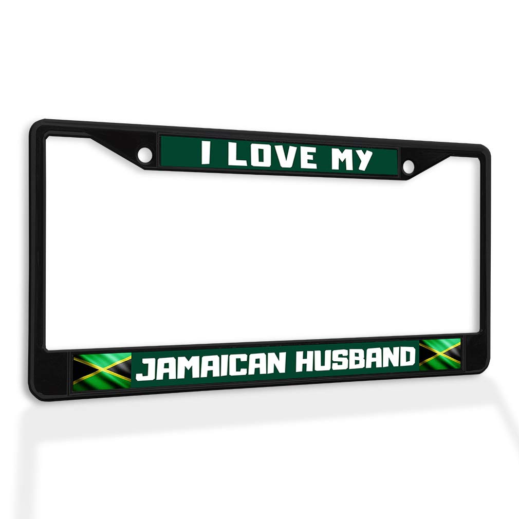Premium Metal Insert License Plate Frame - 'I Love My Jamaican Husband' - Weatherproof & Durable Car Accessory - Black with 2 Holes - Perfect for Car Enthusiasts & Jamaican Pride Gifts