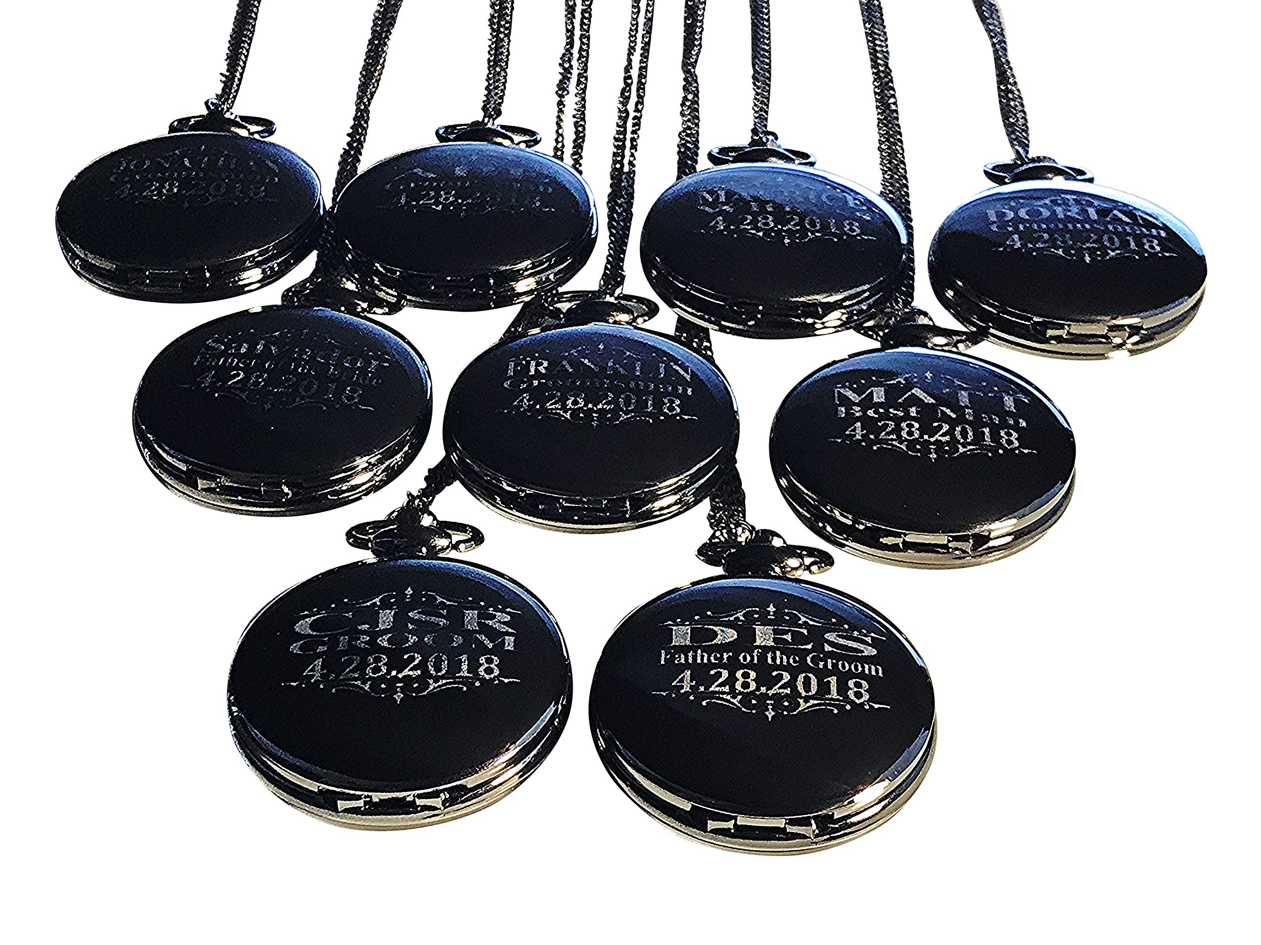7 Engraved Pocket Watches for Groomsmen - Wedding Gift Set with Chain, Engraving & Gift Box (5 Colors) - Unique His & Her Gifts for Anniversary, Bridal Party & Special Occasions