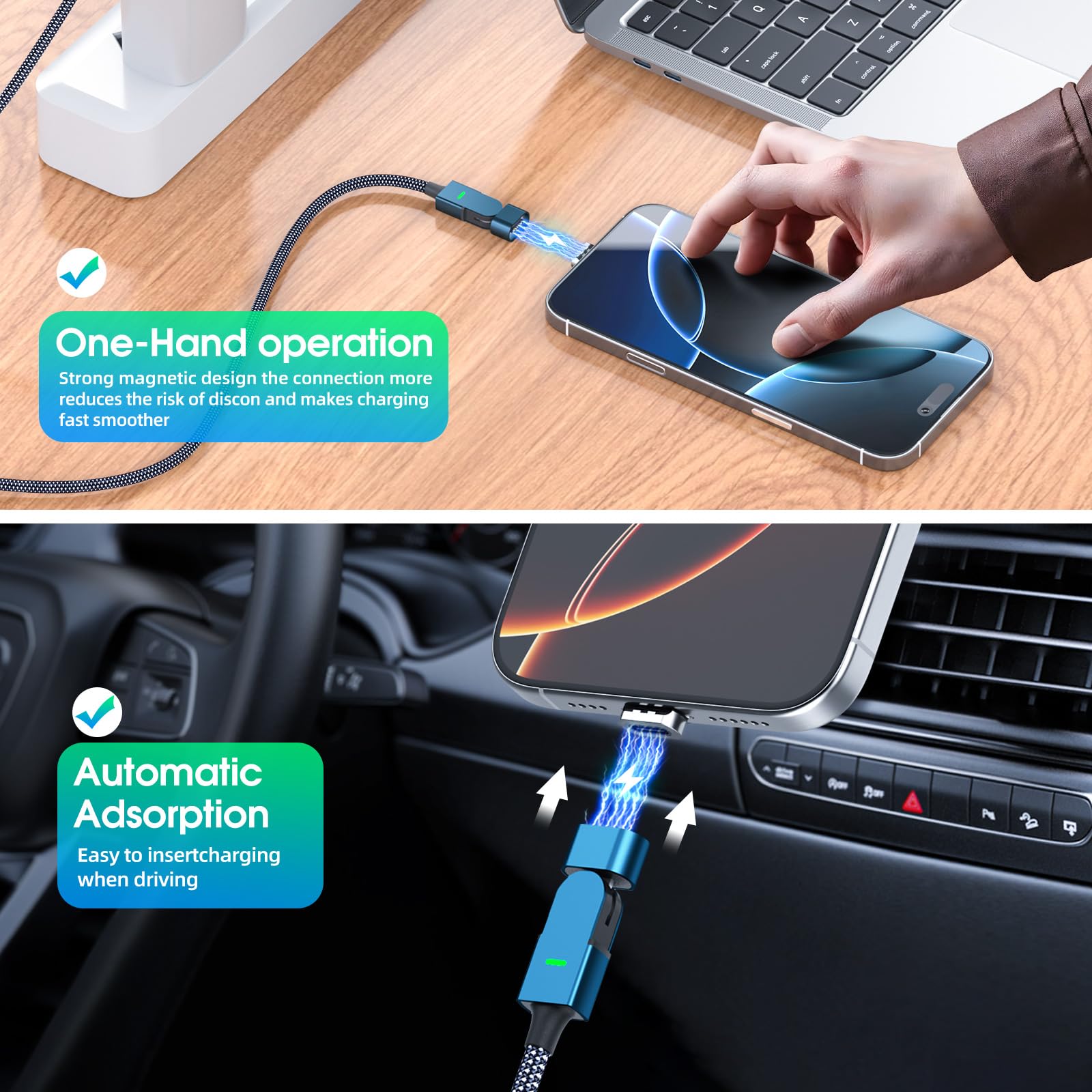 100W Magnetic USB C Charging Cable (3-Pack 6FT) - Fast Charging & Data Transfer USB C to USB C Cable with 180° Rotation - Compatible with iPhone 16/15, Galaxy, MacBook, iPad - Perfect for Home, Office & Travel Charging