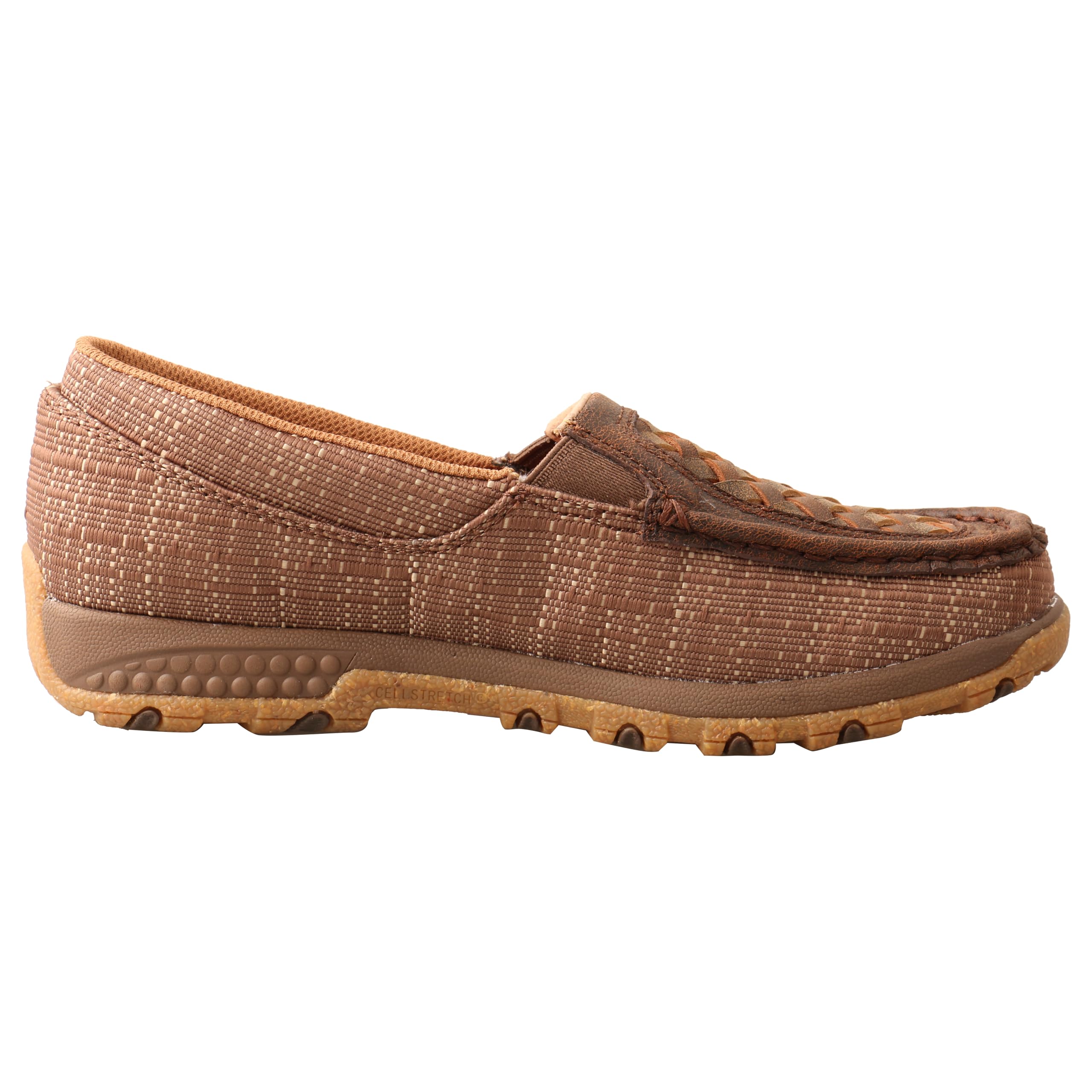 Twisted X Women's Slip-On Driving Moc Shoes - Comfortable Moc Toe with CellStretch Technology - Woven Brown & Coffee Leather - Size 8.5 M - Perfect for Casual Wear, Driving & Everyday Comfort
