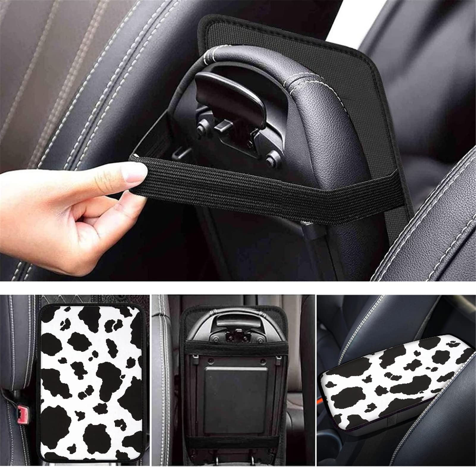 Dreaweet Stylish Cow Print Auto Center Console Pad - Universal Car Armrest Cover Protector for SUV, Truck, Sedan | Soft & Durable Interior Accessory for Comfort Driving & Vehicle Protection