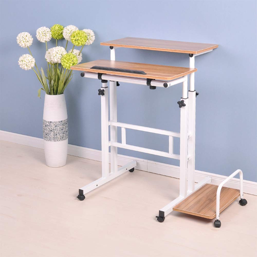 SUNONE Adjustable Height Standing Desk - Mobile Rolling Computer Workstation for Home Office with Wheels, Ergonomic Sit Stand Desk for Laptop & Desktop (Ancient Oak Finish) | Perfect for Small Spaces, Remote Work & Office Ergonomics
