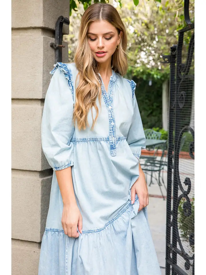 Stylish Denim Midi Dress for Women - Casual & Chic Summer Outfit - On Sale $54.40 - Perfect for Brunch Dates, Shopping Trips & Beach Vacations