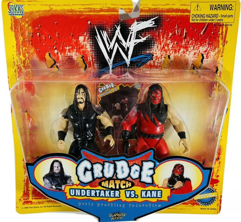 Vintage 1998 WWF Jakks Pacific Grudge Match Wrestling Figure Set - Undertaker vs. Kane Action Figures | Collectible WWE Wrestling Toys for Fans & Nostalgic Gift for Wrestling Enthusiasts | Perfect for Display, Play & Wrestling Memorabilia Collection