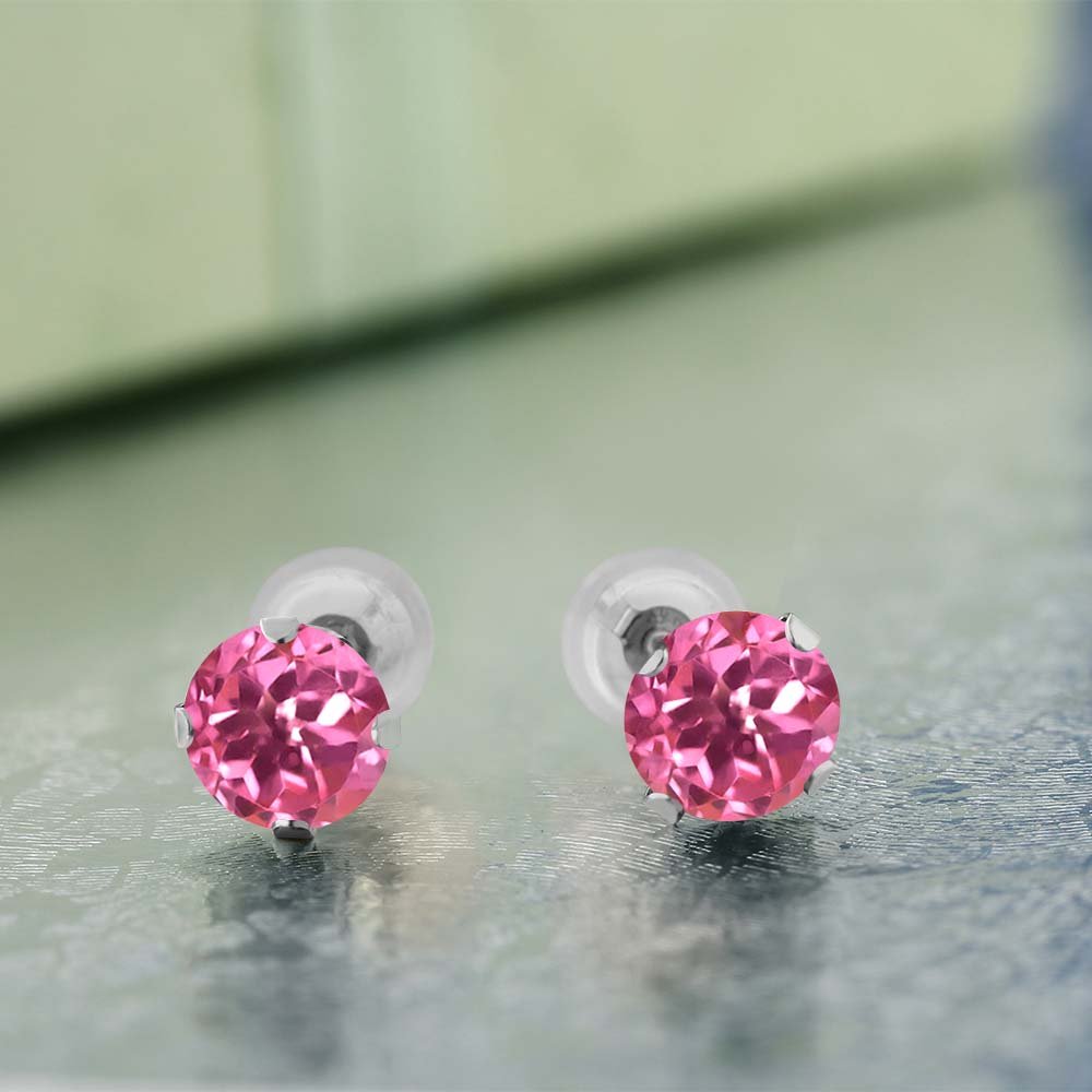 2.00 Ct Round Pink Mystic Topaz 14K White Gold Stud Earrings Set for Women & Men | Gem Stone King | Elegant Jewelry Gift for Anniversary, Birthday & Special Occasions