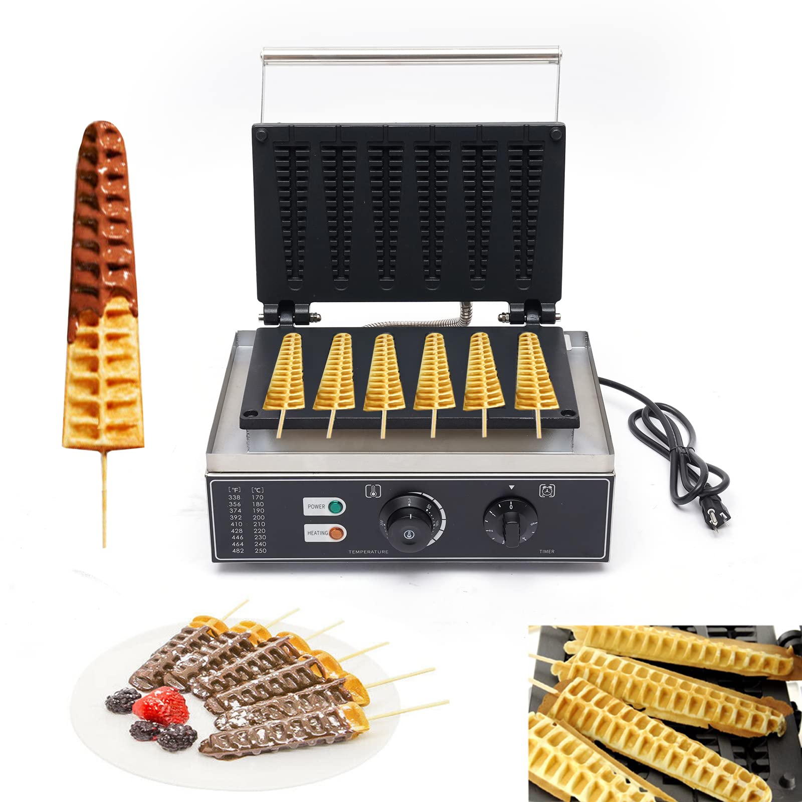 DNYSYSJ 6PCS Commercial Nonstick Stainless Steel Waffle Maker | 1.55kw Muffin & Corn Dog Iron with Time & Temperature Control | Perfect for Breakfast Cafes, Food Trucks, and Home Cooking