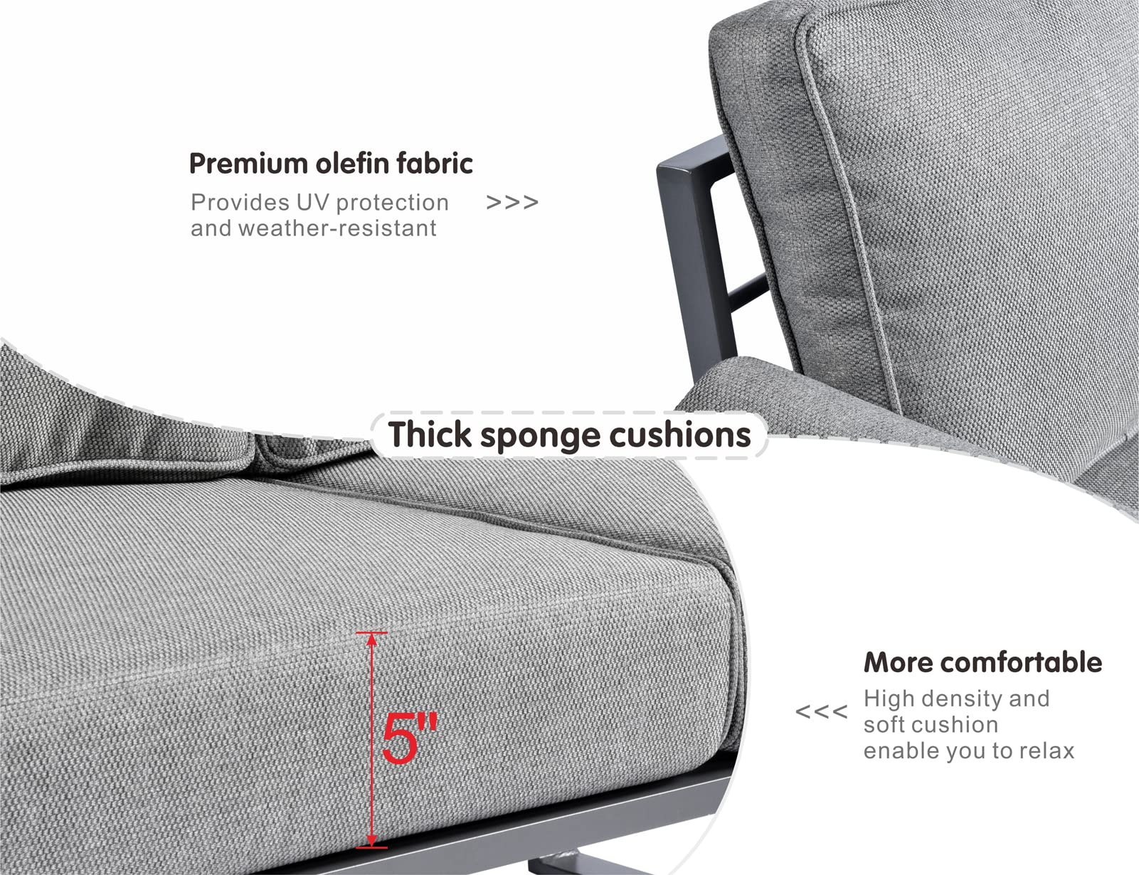 Ovios Outdoor Patio Furniture Set - Aluminum Loveseat with Thick Cushions & High Back Sofa Couch, Black-Grey Conversation Set for Yard, Porch, Deck | Perfect for Garden Relaxation & Outdoor Entertaining