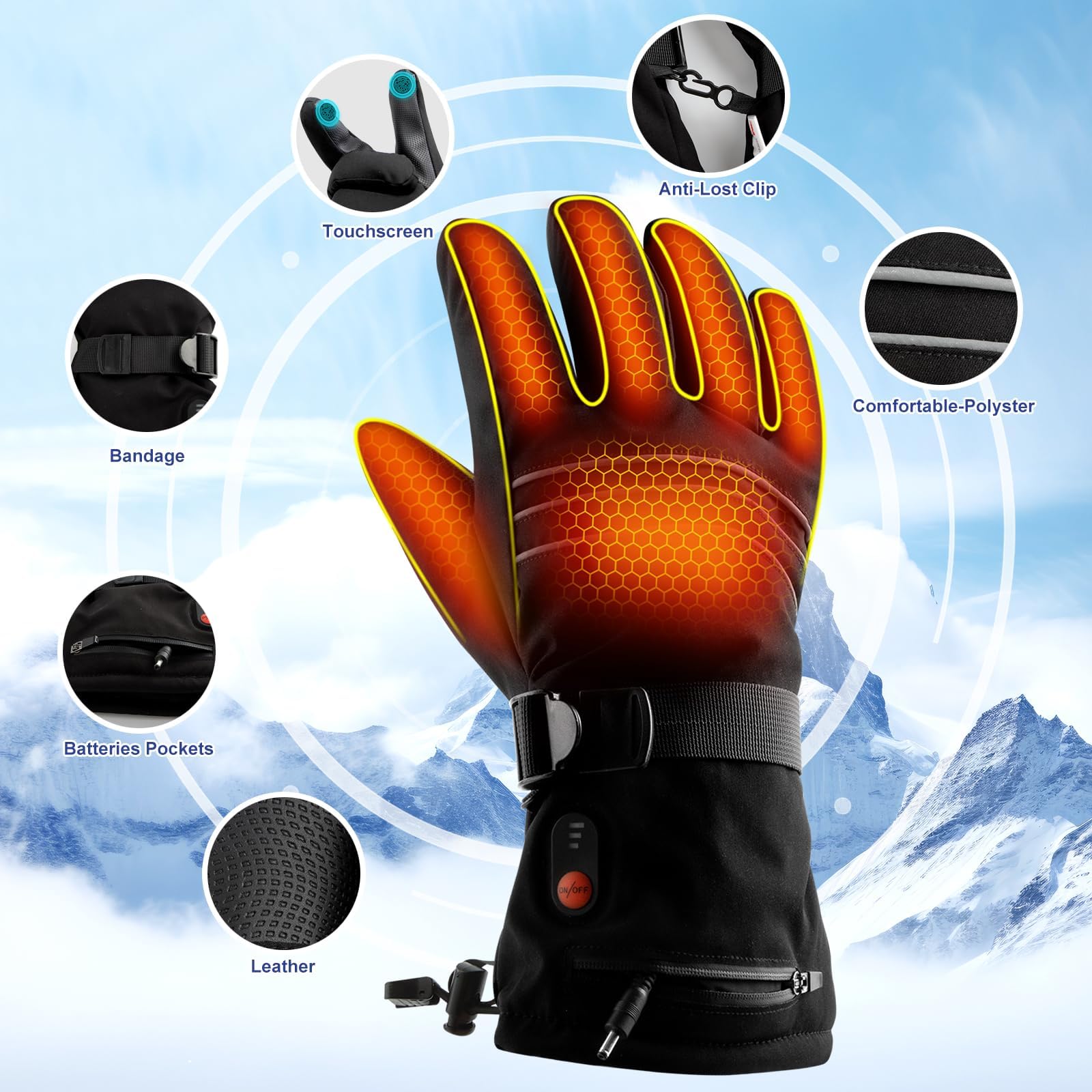 **7.4V 6400mAh Rechargeable Heated Gloves for Men & Women - 3 Heat Levels, Waterproof & Touchscreen Compatible - Ideal for Skiing, Snowboarding, Motorcycling, Cycling & Outdoor Work**    *(Optimized for Google SEO, translated to English, and enhanced with usage scenarios)*