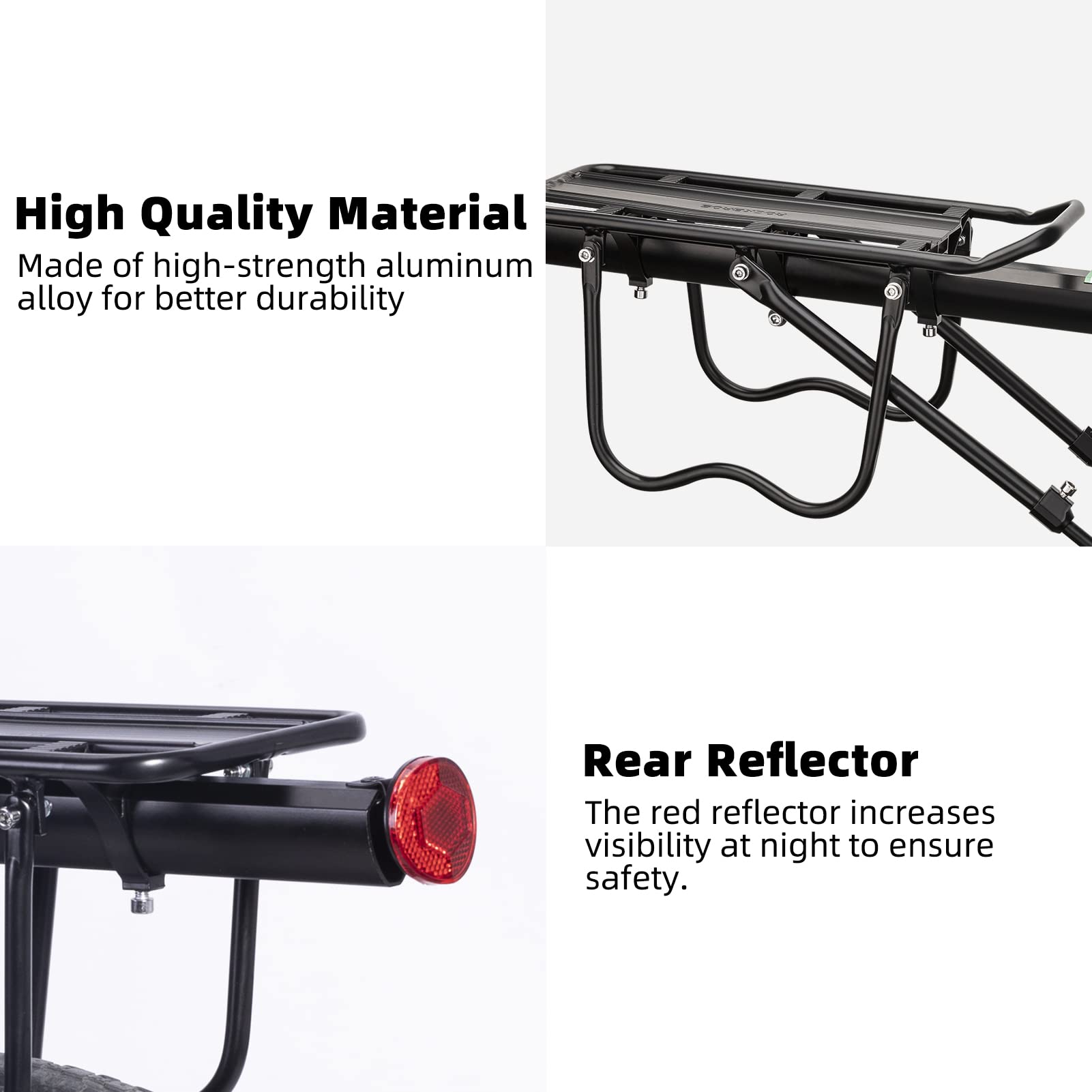ROCKBROS Quick Release Rear Bike Cargo Rack - Heavy Duty 165lbs Capacity Mountain Bicycle Luggage Carrier for Commuting, Touring & Outdoor Adventures