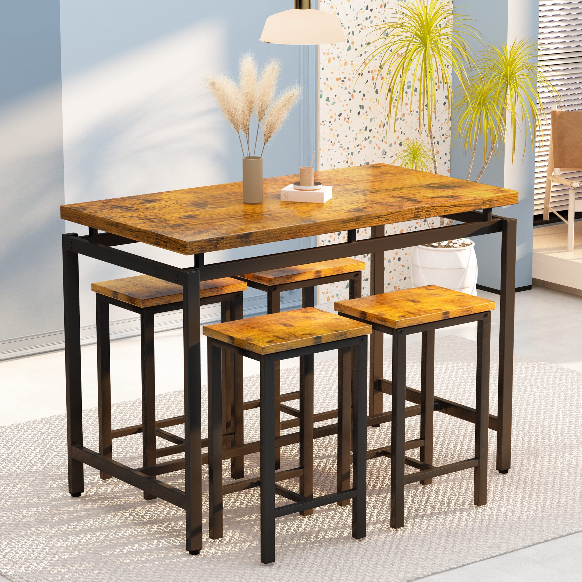 Industrial Bar Table and Chairs Set - 47
