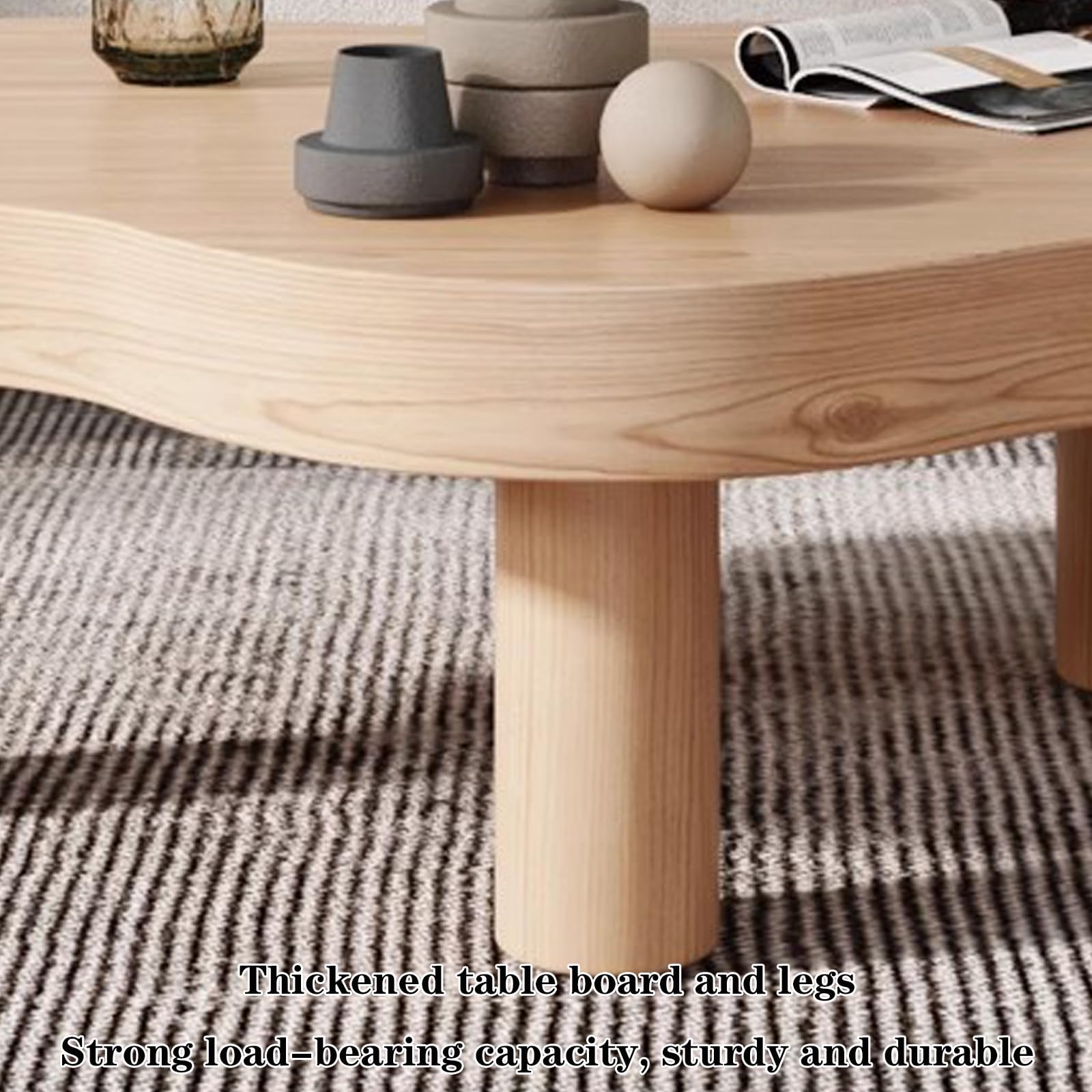 Cloud Coffee Table - Irregular Solid Wood Modern End Table with 3 Legs, Round Corners & Thickened Top (28×18×16