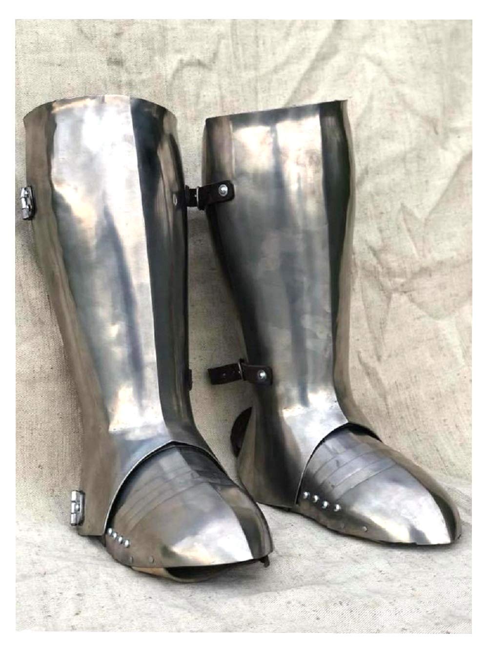 Authentic Medieval Knight Templar Armor Greaves & Shoes - Silver Warrior Leg Armor Suit for LARP, Cosplay, and Historical Reenactment
