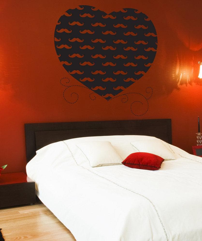 Vinyl Wall Decal Sticker - Heart with Mustaches Design #1437 - Perfect for Bedroom, Nursery, and Home Decor