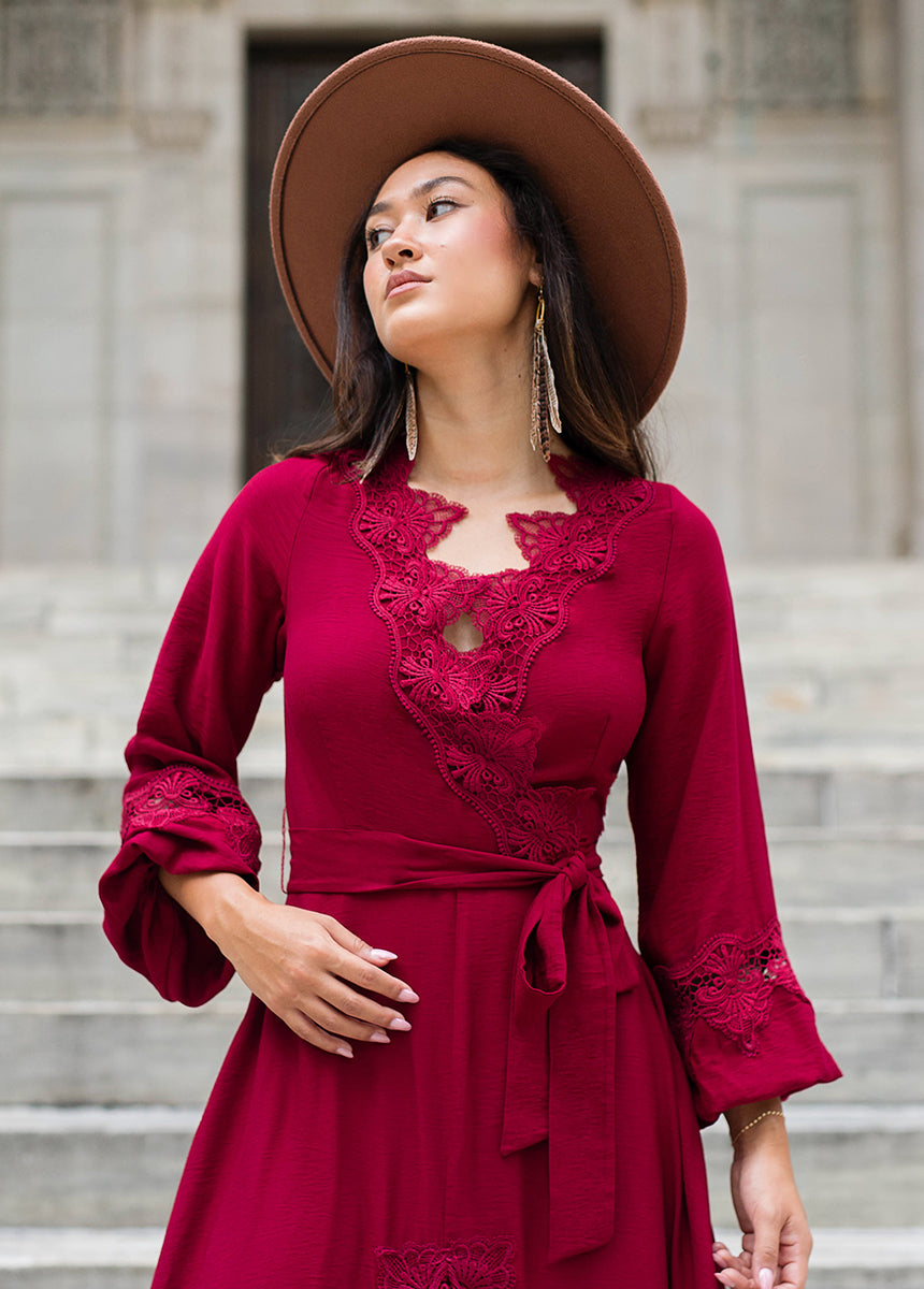 Elegant Wine Red Felicite Dress for Women - Perfect for Evening Parties, Weddings & Special Occasions