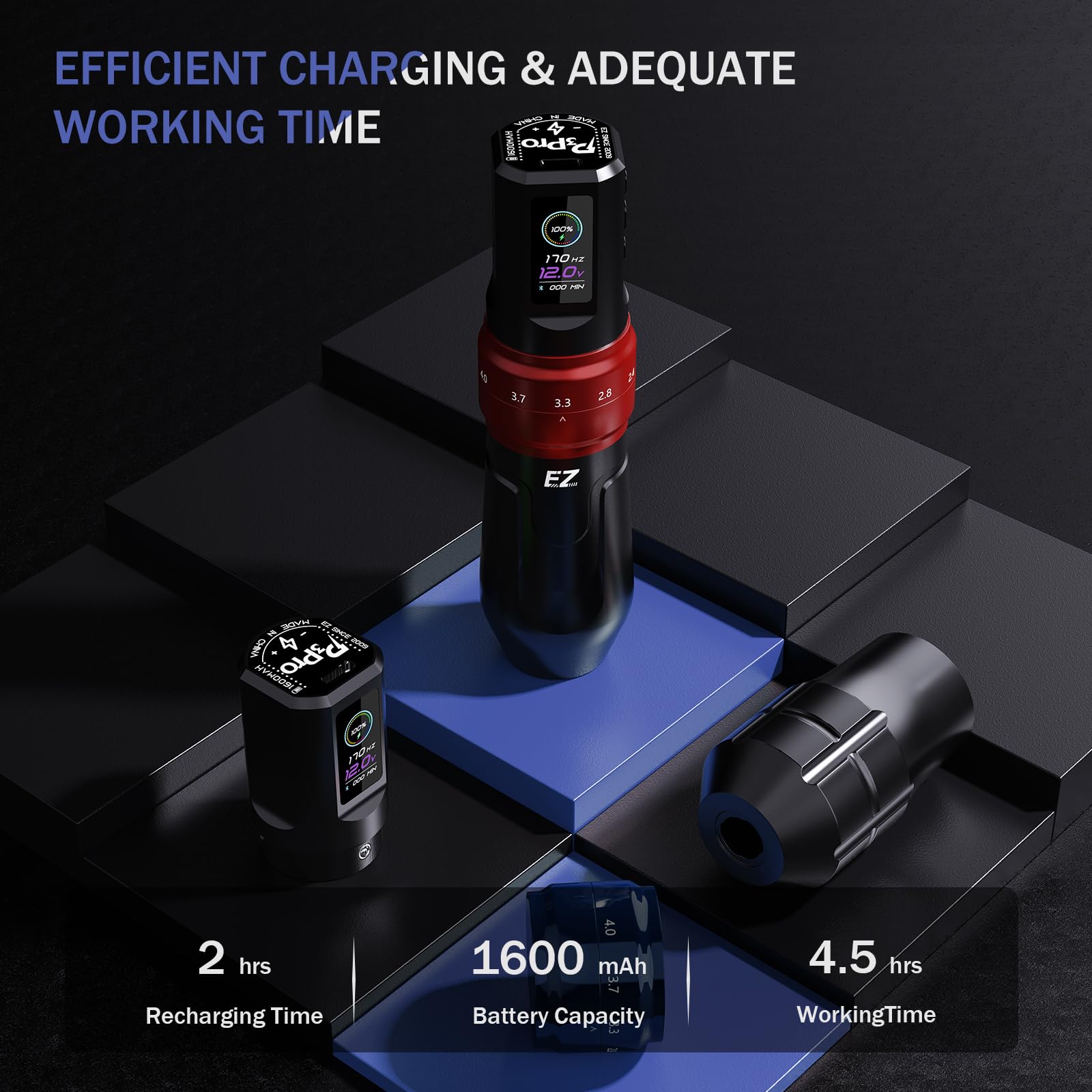 EZ P3 Pro Tattoo Gun Machine - Professional 6 Stroke Adjustable (2.0-4.2mm) Rotary Tattoo Pen with OLED Digital Display & 1600mAh Long-Lasting Battery - Matte Red - Perfect for Lining, Shading & Coloring Tattoos