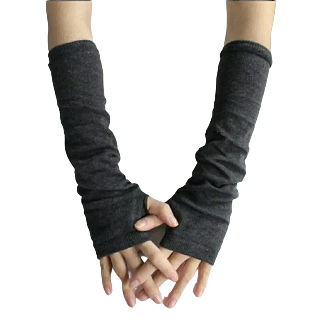 Yourbro Unisex Knitted Fingerless Gloves - Stretchy Crochet Long Mittens for Men & Women (Dark Grey) | Perfect for Typing, Driving & Cold Weather Warmth