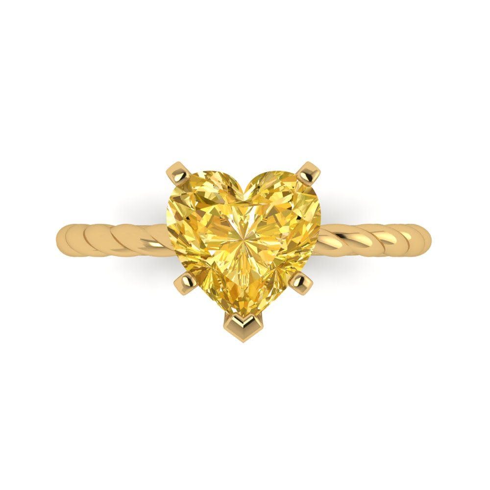 Clara Pucci 2.0 Carat Heart Cut Solitaire Rope Twisted Knot Yellow Simulated Diamond Ring 18K Yellow Gold - Perfect for Engagement, Promise, Anniversary & Special Occasions