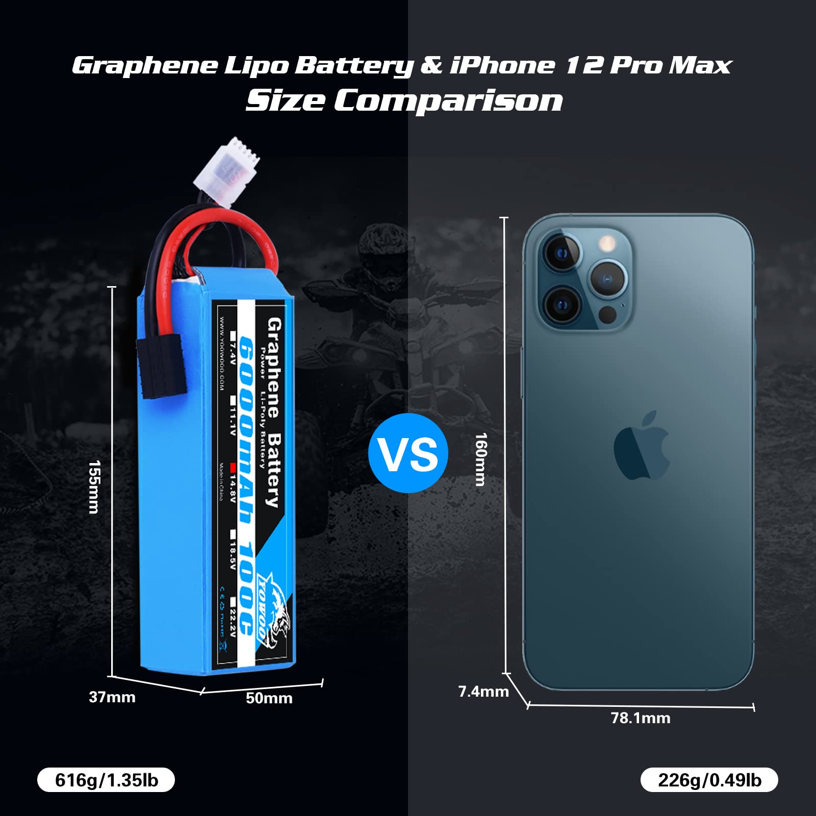 YOWOO 4S 14.8V 6000mAh 100C Graphene LiPo Battery with Traxxas Plug & Fireproof Explosion-Proof Safety Bag - High Performance RC Car Battery for Racing, Drones, and Remote Control Vehicles - Perfect for Storage, Transportation & Charging