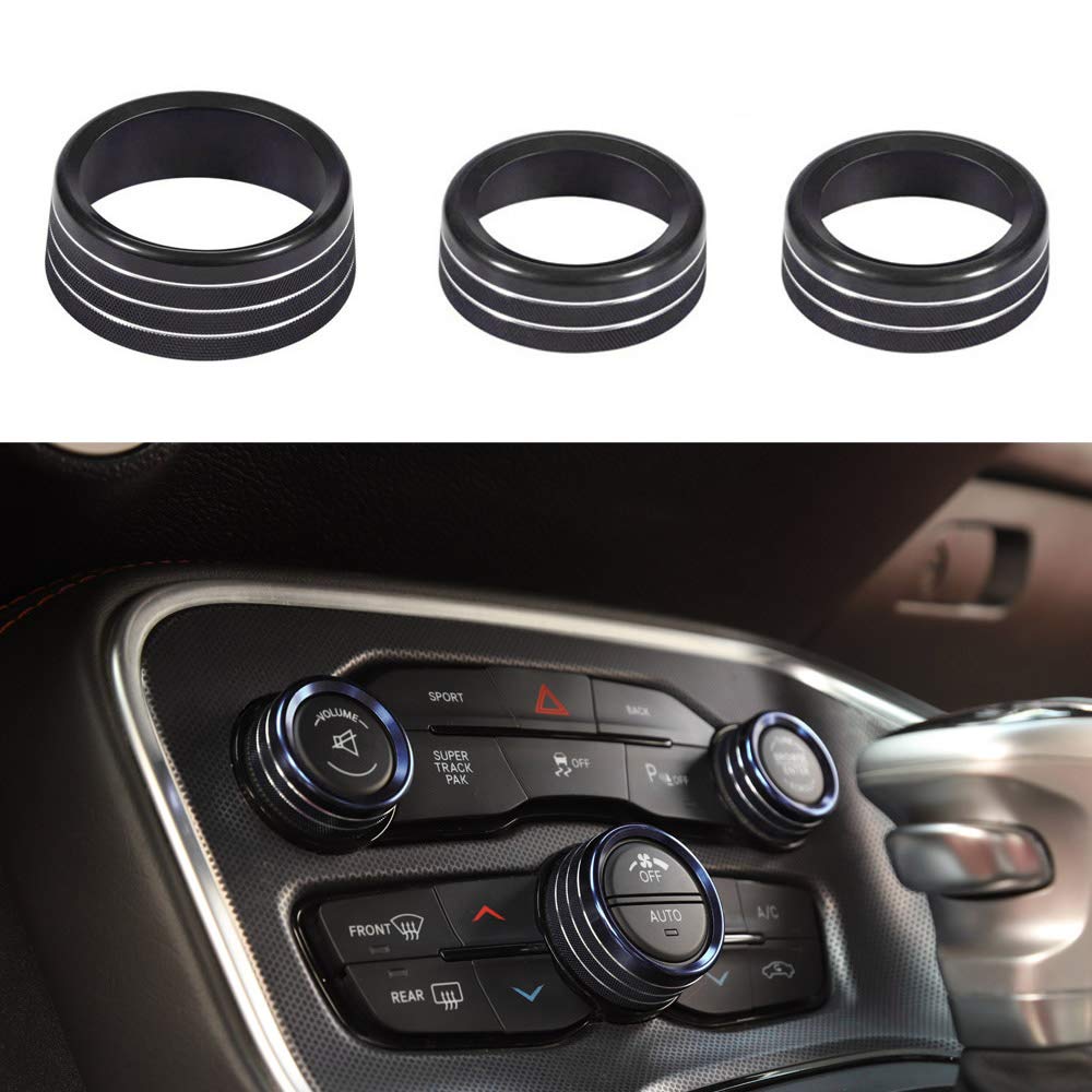 Keptrim Black Aluminum AC Knobs for 2015-2020 Dodge Challenger/Charger/Chrysler 300/300s & 2013-2018 Ram - 3pcs Set - Premium Air Conditioner Switch Buttons for Car Interior Upgrade & Climate Control Replacement