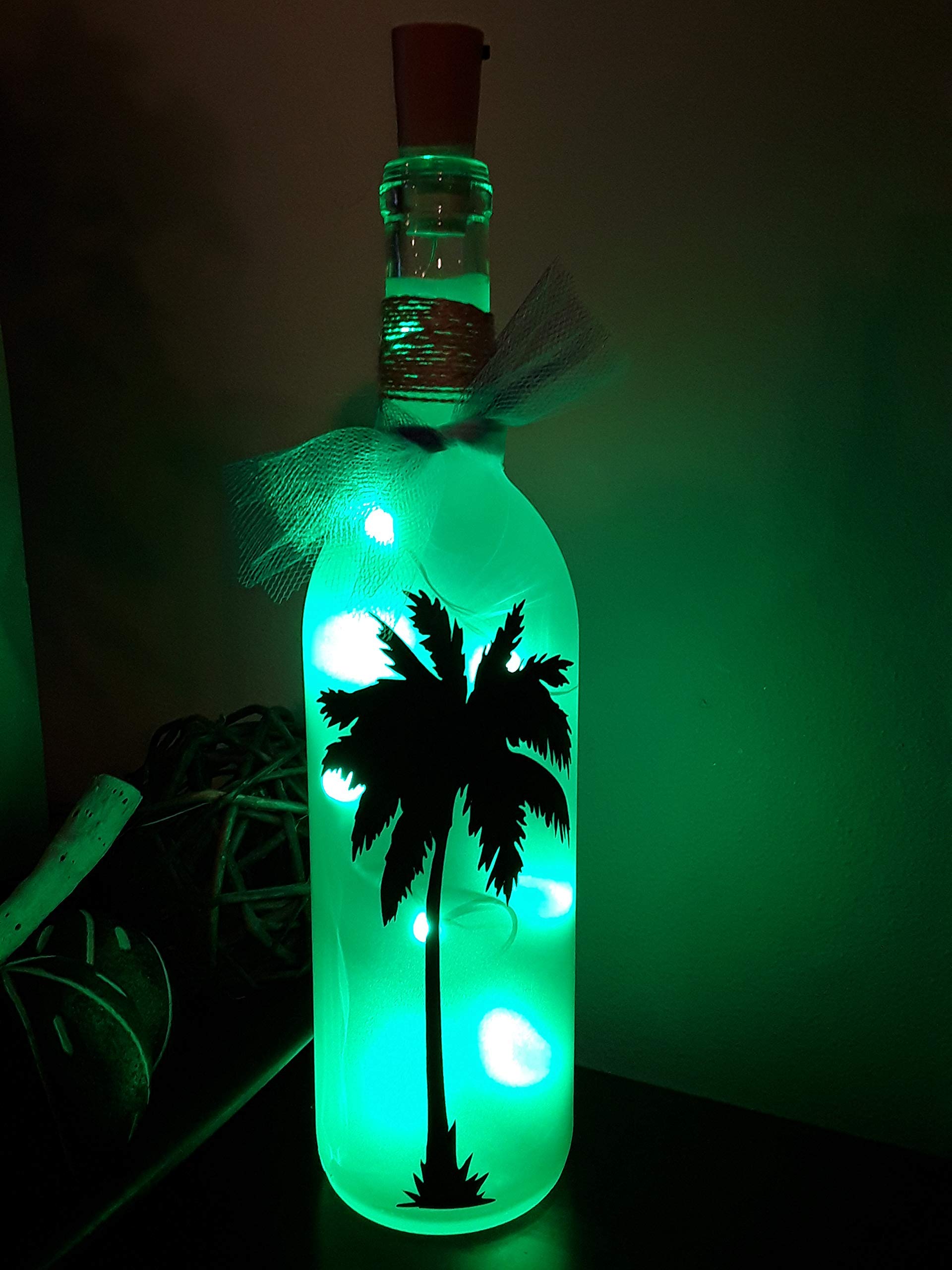 Palm Tree Wine Bottle with LED Lights - Tropical Decor for Home, Party, and Wedding