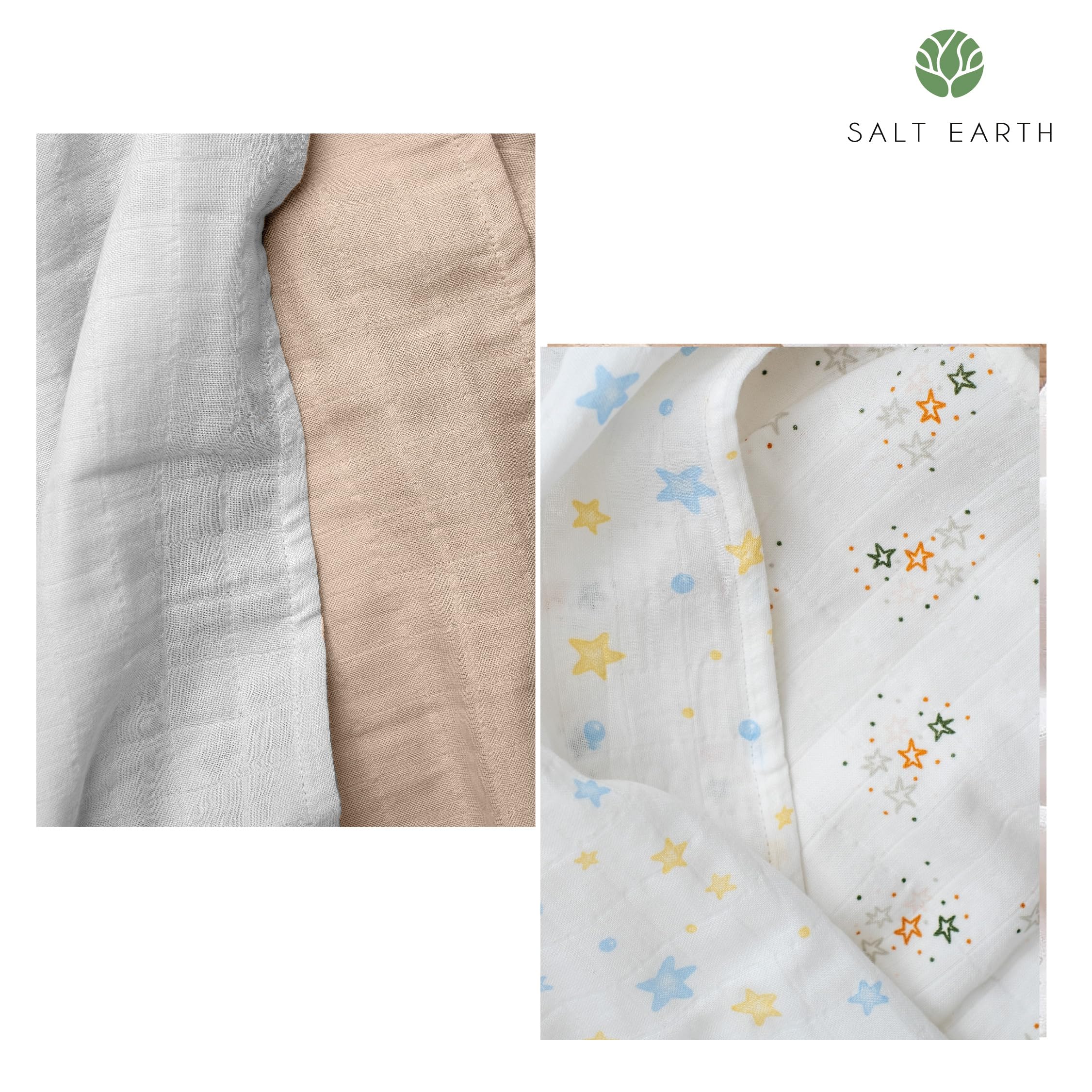 GOTS Certified 100% Organic Cotton Baby Swaddle Blankets - 2-Layered 47x47 Inch Receiving Blankets for Newborns (4 Pack, Solids & Stars) | Soft, Breathable & Hypoallergenic for Boys & Girls | Perfect for Swaddling, Nursing, Stroller & Registry Essentials