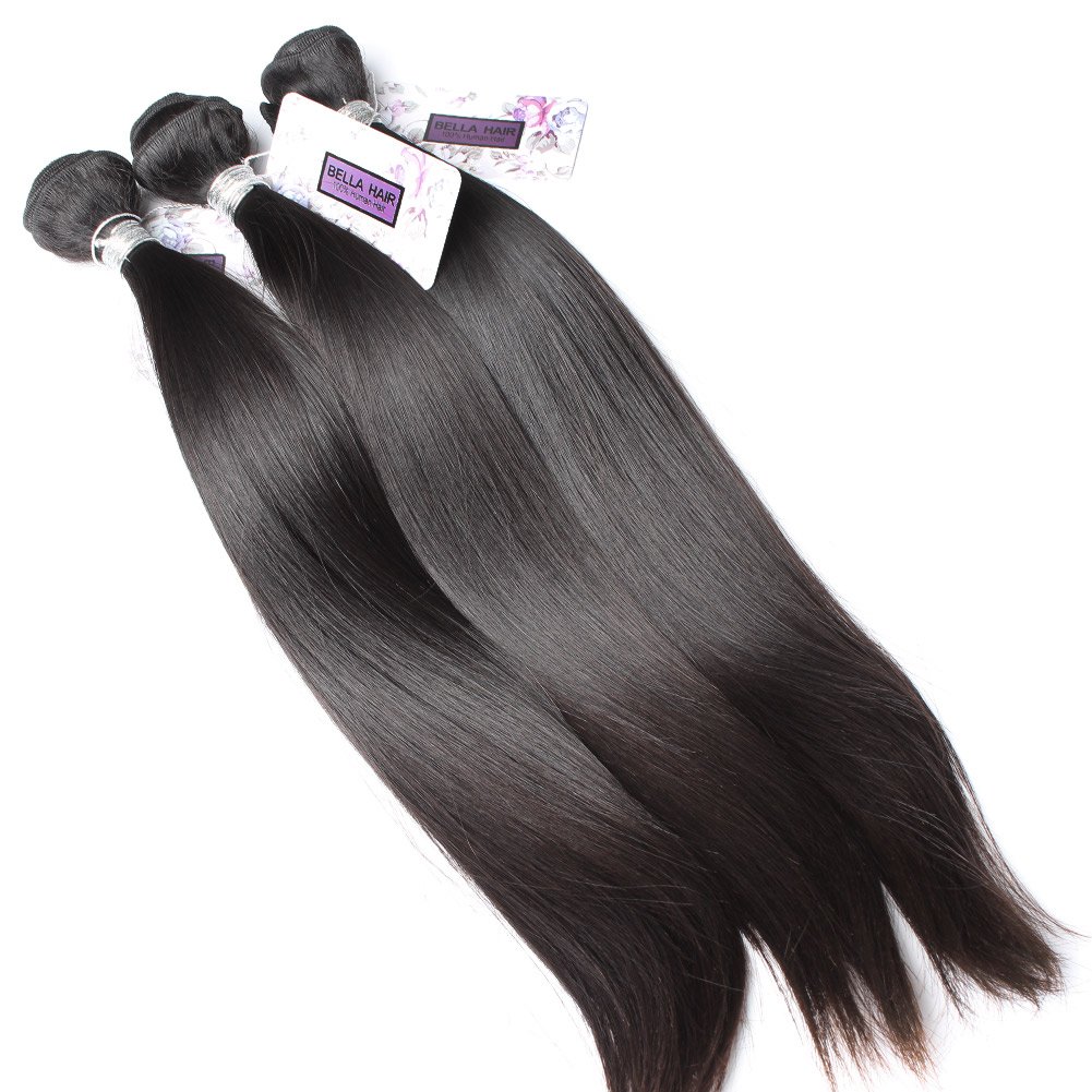 Bella Hair Brazilian Straight 3 Bundles 8-34 Inch Remy Virgin Human Hair Weave - Silky Smooth Natural Color Hair Extensions for Black Women (28