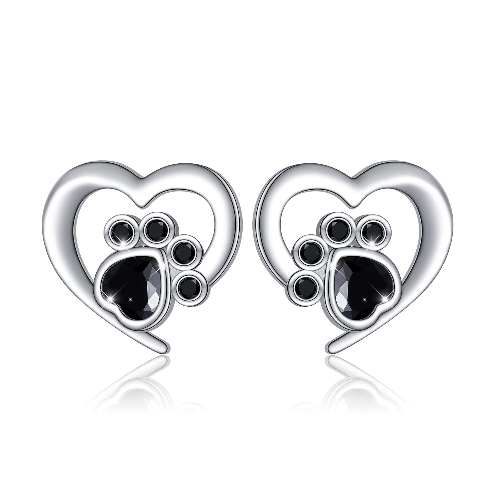 925 Sterling Silver Heart CZ Stud Earrings with Cat & Paw Print - Hypoallergenic Nickel-Free Jewelry Gift for Women & Teen Girls | Perfect for Valentine's Day, Birthday & Everyday Wear
