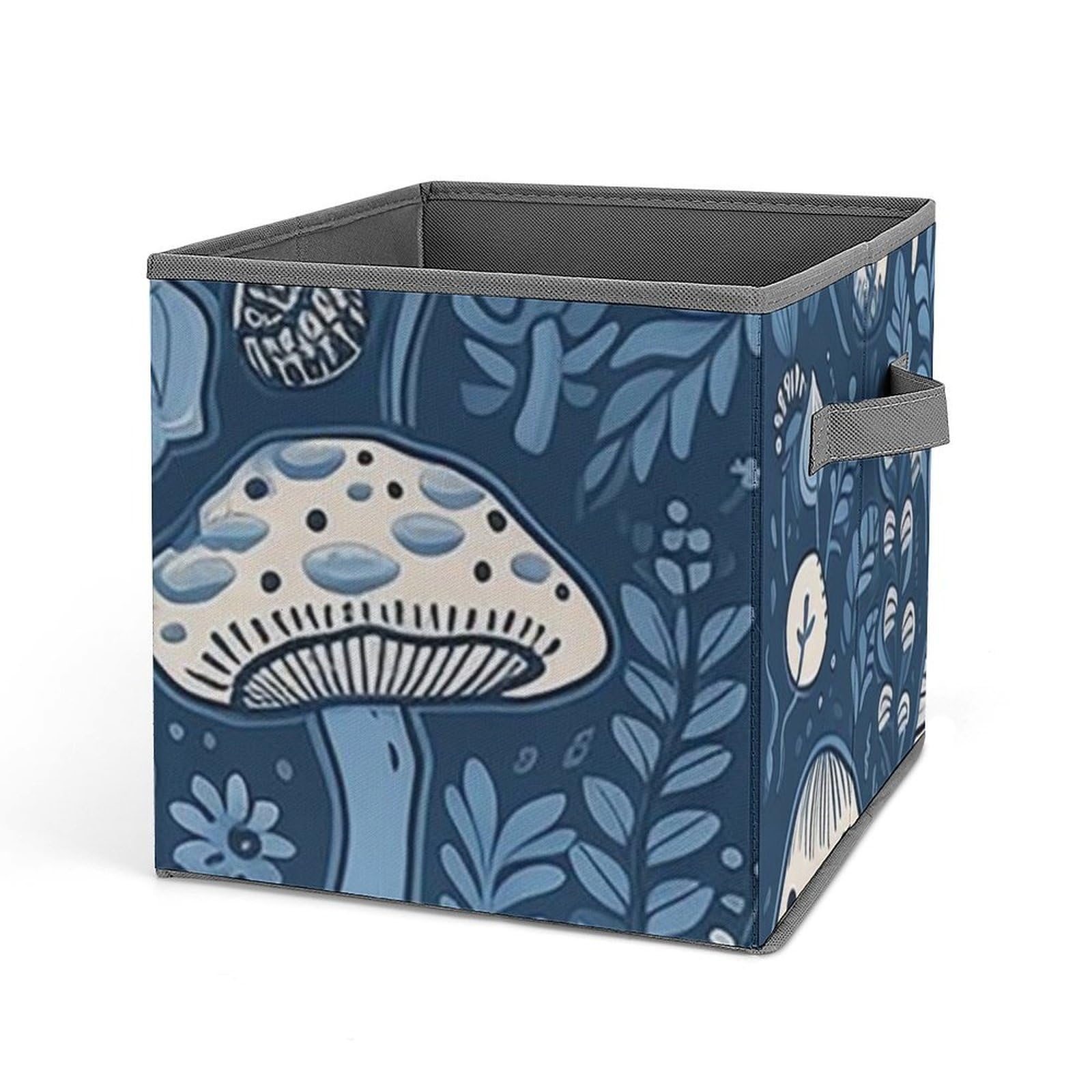 Collapsible Storage Bins with Handles - Blue Mushroom Printed Organizing Baskets for Home & Office
