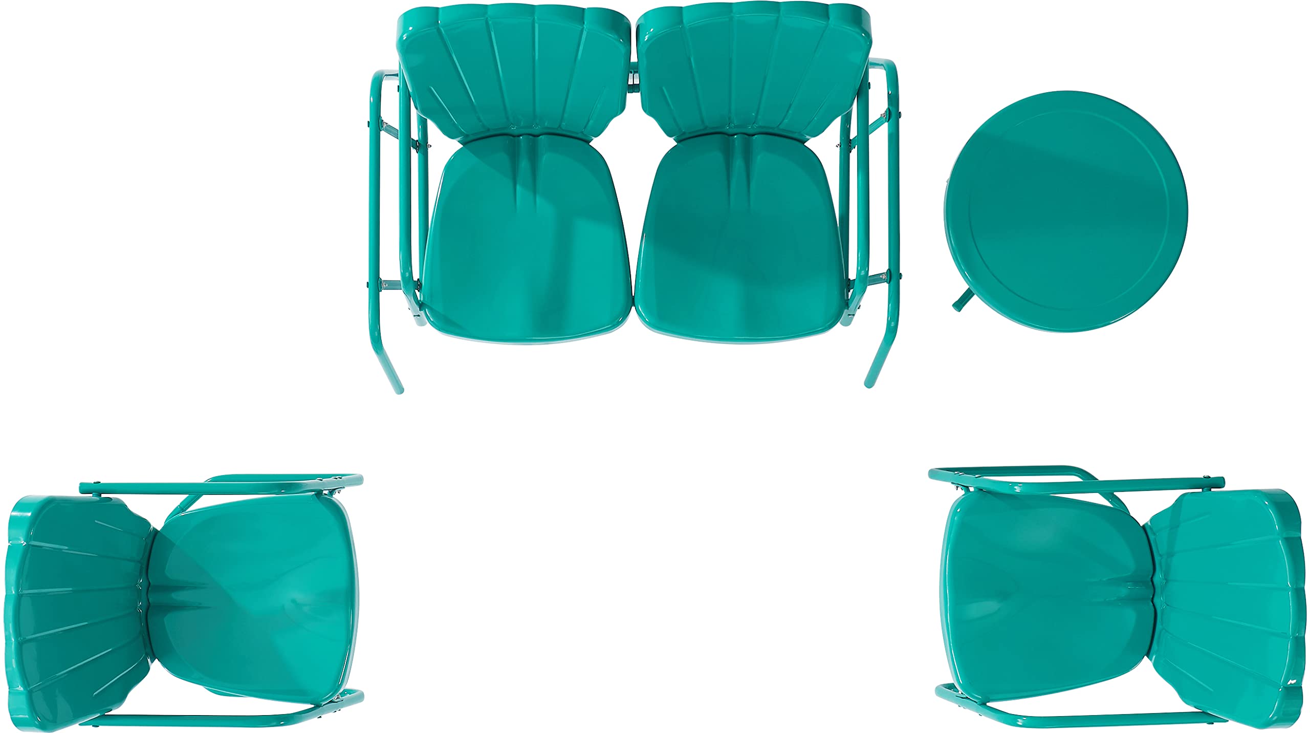 **Crosley Furniture Ridgeland 4-Piece Retro Metal Outdoor Loveseat Glider Patio Set - Turquoise Gloss Finish for Porch, Deck & Garden Relaxation**