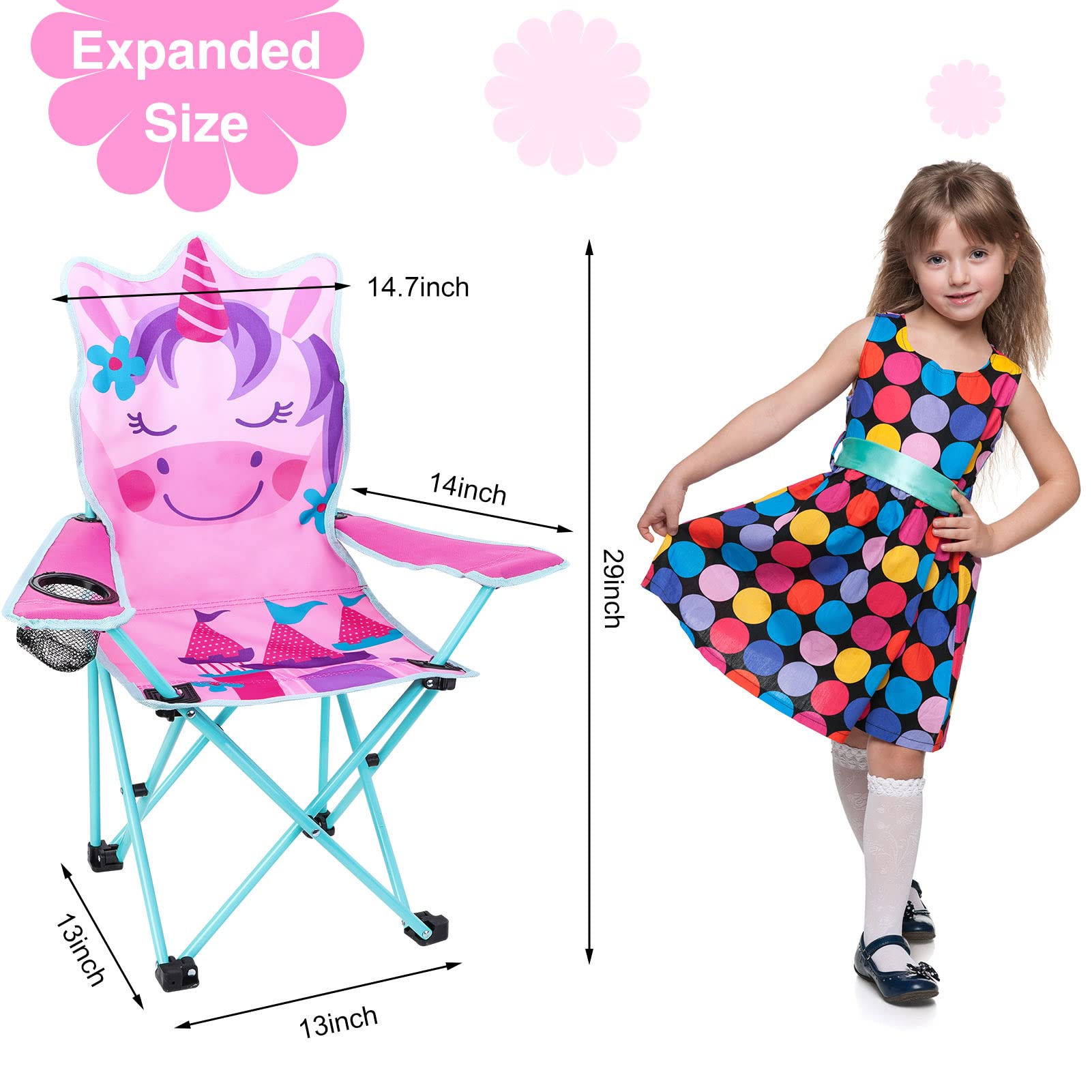 KABOER Kids Folding Camping Chair with Cup Holder & Carry Bag - Lightweight Portable Outdoor Chair for Children, Beach, Picnic, Travel, Backyard, and Camping