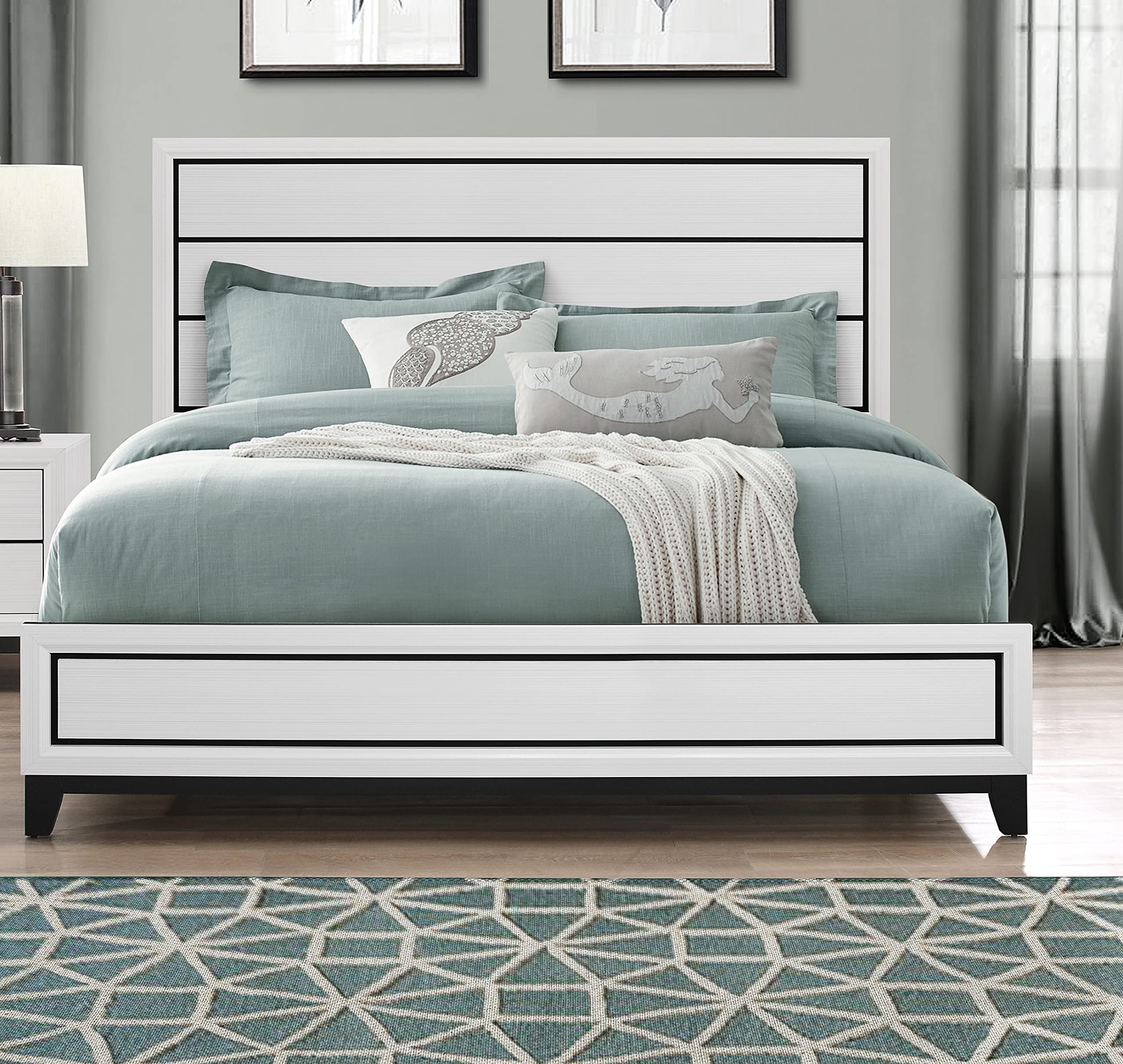 Kate White Queen Bed Frame - Modern & Stylish Bedroom Furniture by Global Furniture USA - Perfect for Master Bedrooms, Guest Rooms & Apartments