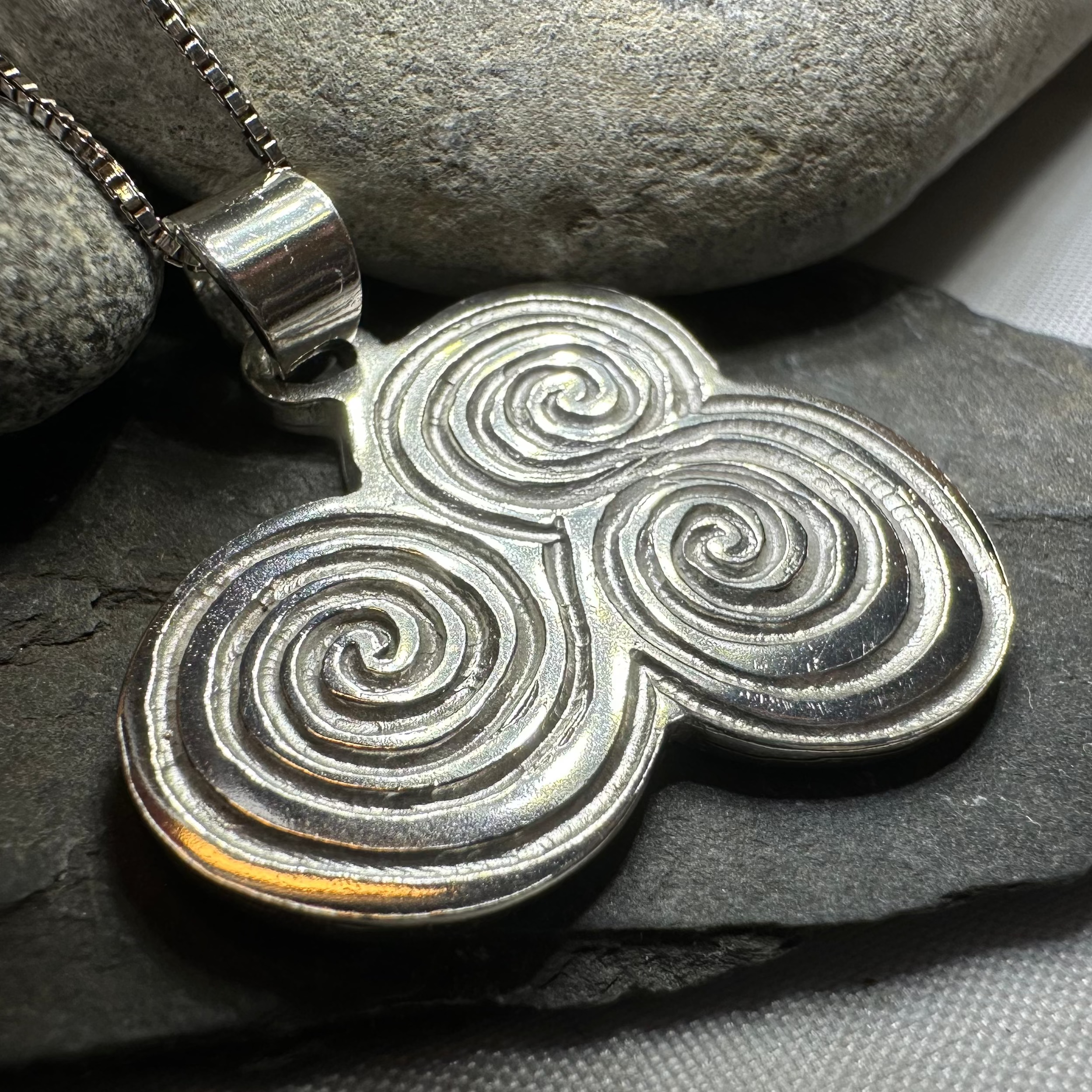 Handmade Newgrange Triple Spiral Pendant Necklace - Celtic Jewelry for Women, Spiritual Gift for Meditation & Yoga