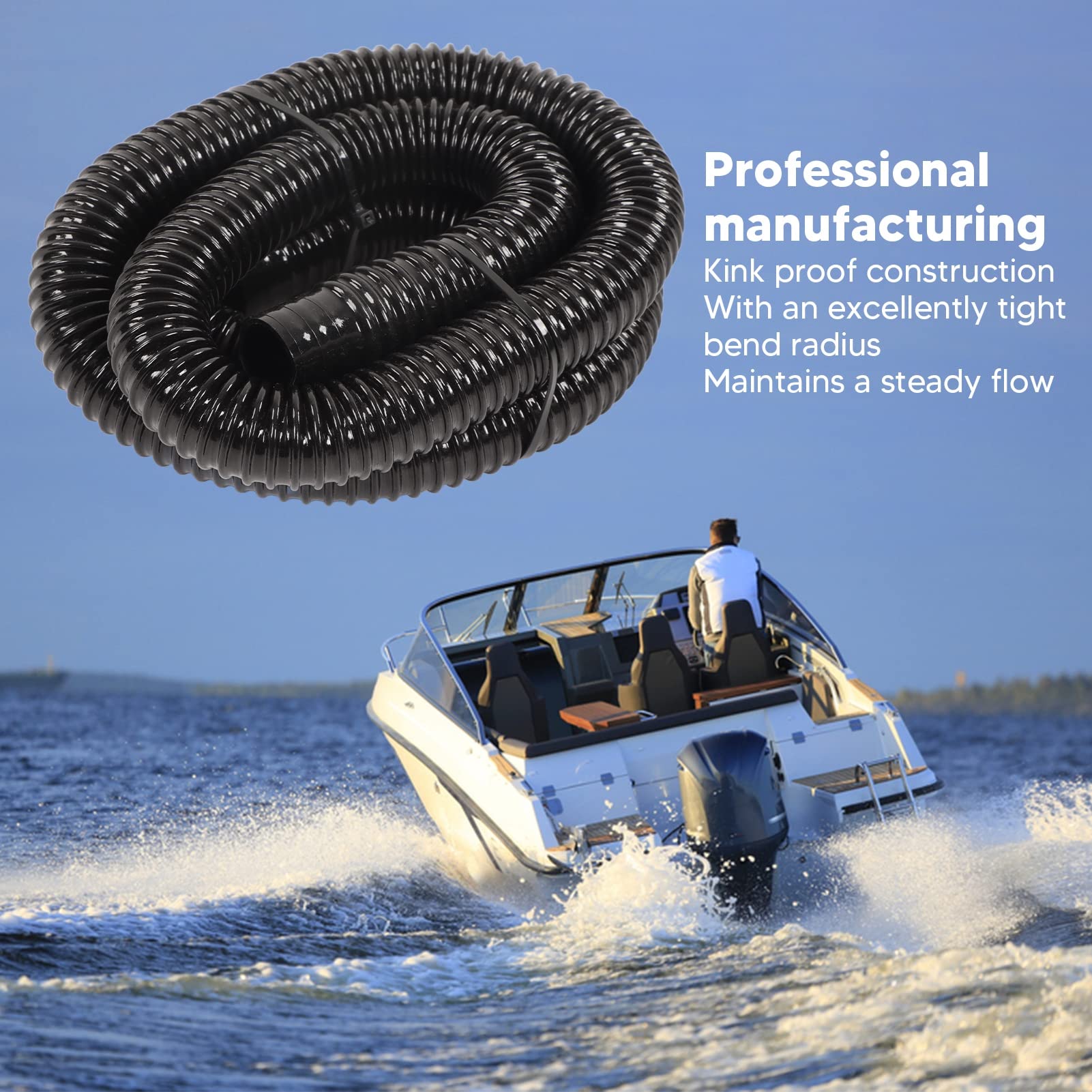 1-1/8 Inch Marine Bilge Pump Hose Kit - 5ft Heavy Duty PVC Hose with 2 Stainless Steel Clamps - Perfect for Boat Bilge Pump Installation & Marine Plumbing Systems