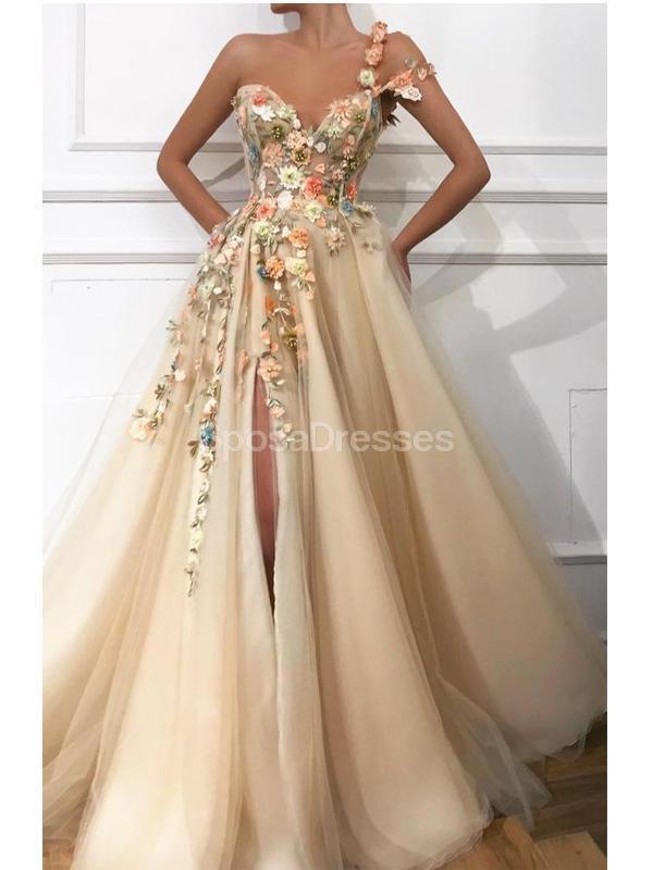 Elegant Floral Shoulder Slit Long Evening Prom Dress for Women - Perfect for Formal Parties, Homecoming & Special Occasions
