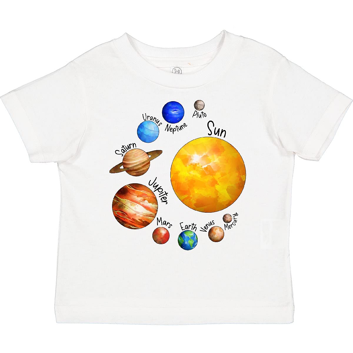 Inktastic Sun and Planets - Yes, and Pluto Toddler T-Shirt | Cute Space-Themed Kids Shirt for Boys & Girls | Perfect for School, Playdates & Astronomy Lovers
