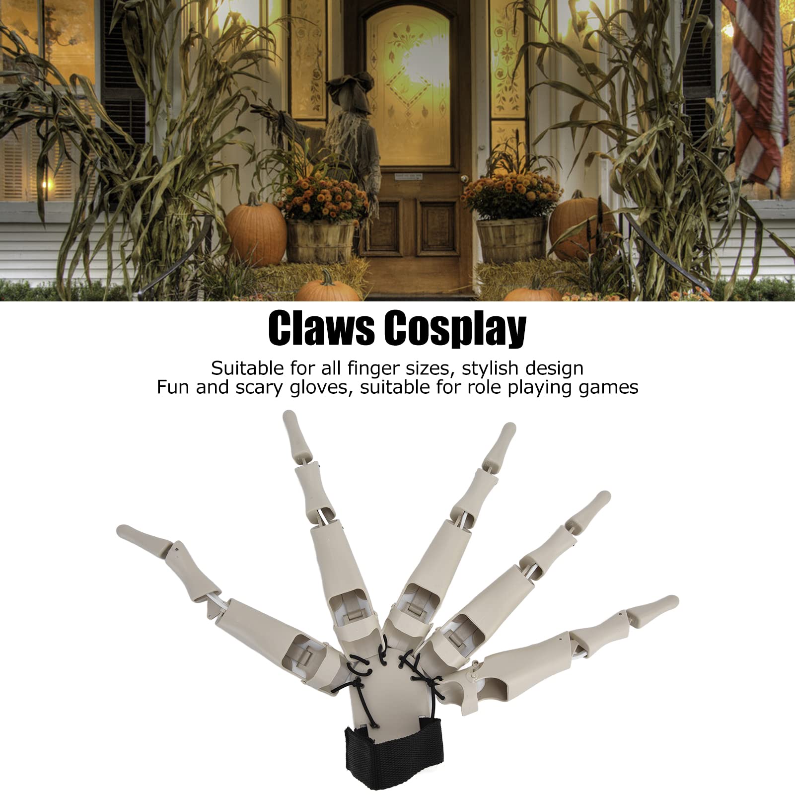 2 Pack Halloween Articulated Fingers - Scary Plastic Finger Extensions for Costumes | Creepy Halloween Decorations & Party Props | Perfect for Cosplay, Haunted Houses & Trick-or-Treating