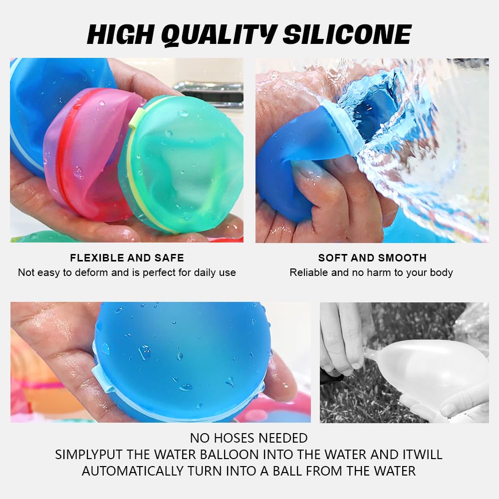 Refillable Magnetic Silicone Water Balloons - 24 Pack Eco-Friendly Reusable Pool Toys for Kids, Outdoor Summer Water Games, Backyard Party Essentials, Bath & Slide Fun