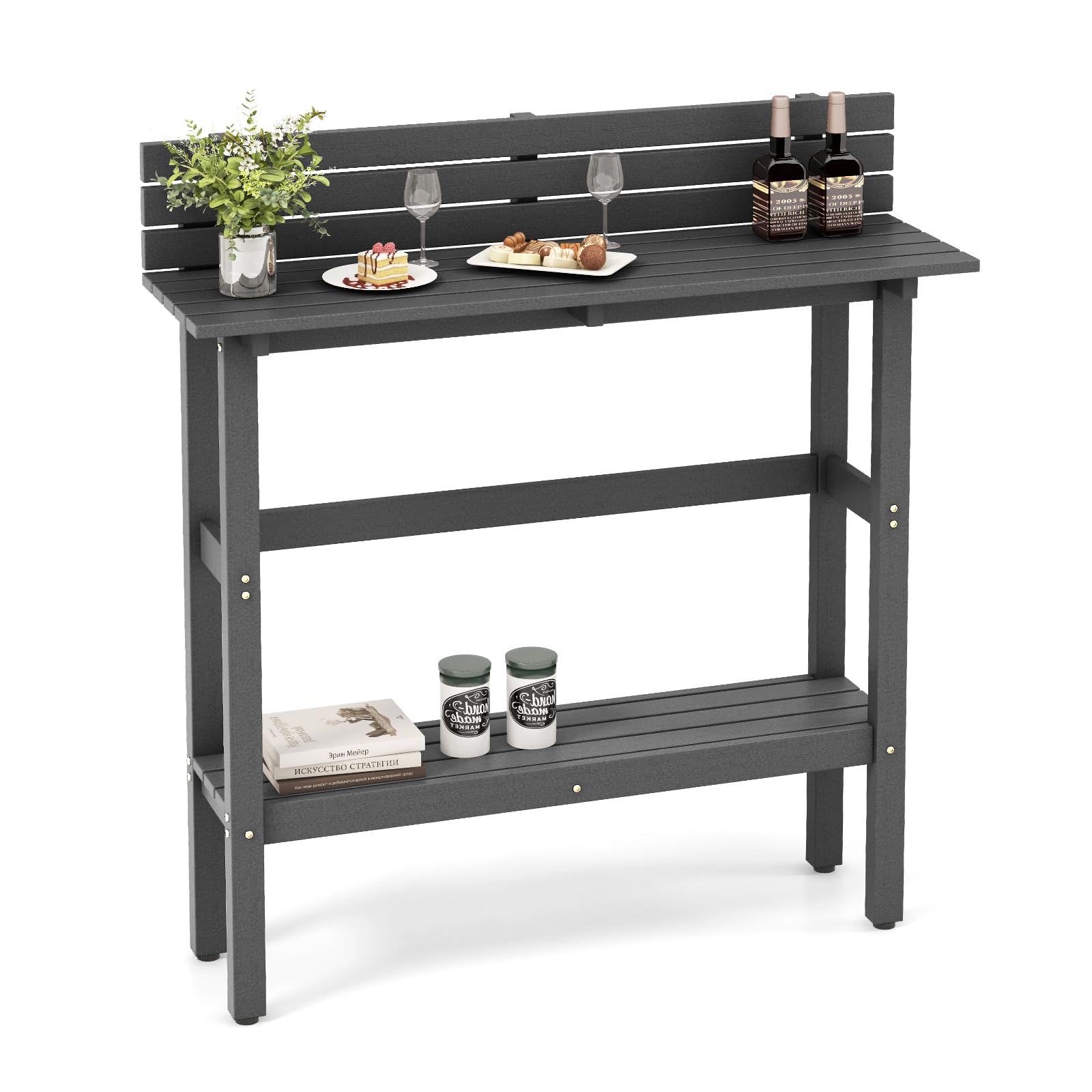 Tangkula 48 Inch Outdoor Bar Table with Storage Shelf - Adjustable Height Patio Pub Table, All-Weather Counter Height Dining Table for Hot Tub, Garden, Backyard & Small Spaces (Gray) | Perfect for Entertaining, Relaxing & Outdoor Dining
