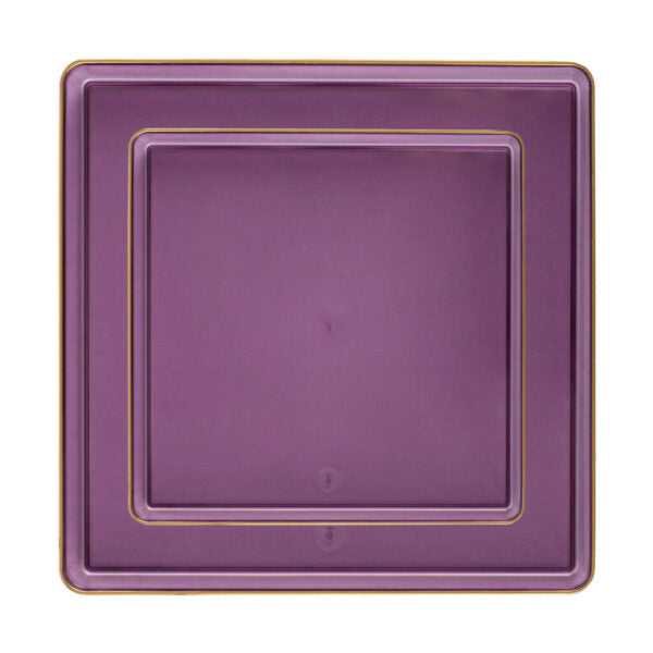 20 Pack Purple and Gold Square Plastic Dinnerware Set for 10 Guests - Elegant Disposable Square Edge Plates, Bowls, Cups & Utensils - Perfect for Weddings, Parties, Banquets & Outdoor Events