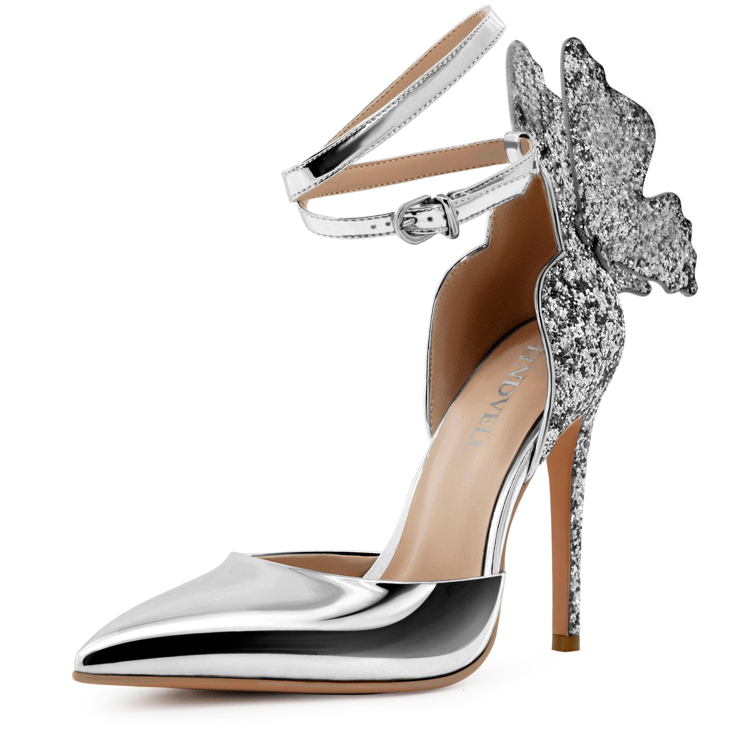 Elegant Gold High Heel Sandals with Butterfly Back & Sparkly Ankle Strap - Women's Sexy Stiletto Pumps for Parties, Weddings & Evening Dresses