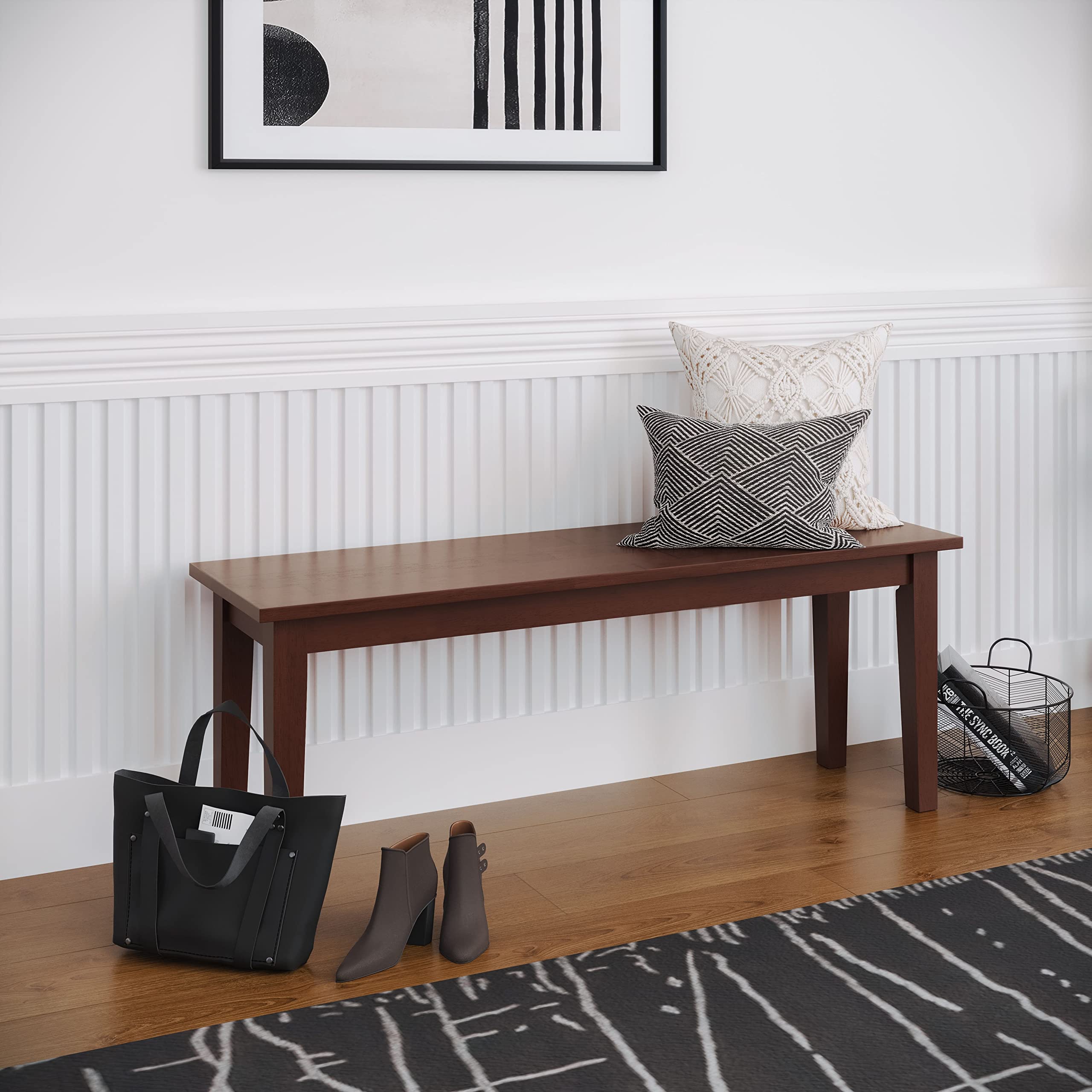 Jofran Inc. Simplicity 48-Inch Solid Wood Dining Bench - Rustic Farmhouse Style for Kitchen, Dining Room, and Entryway Seating