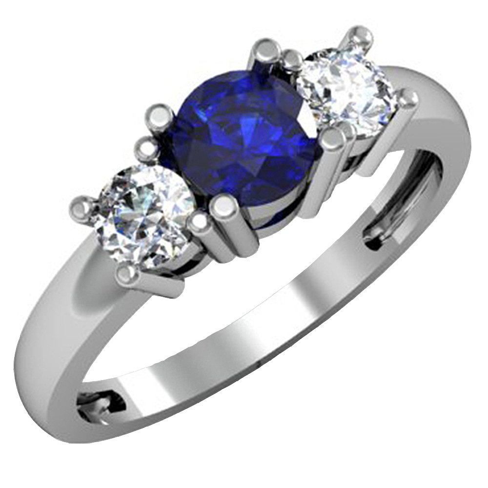 18K White Gold Round White Diamond & Blue Sapphire 3 Stone Engagement Ring for Women | Dazzlingrock Collection | Perfect for Proposals, Anniversaries & Special Occasions