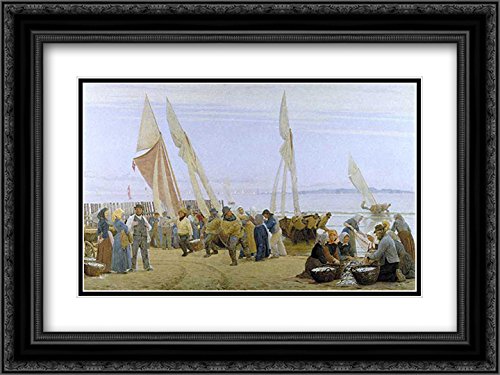 Peder Severin Kroyer 'Mañana En Hornbaek' 24x18 Inch Black Ornate Framed Art Print with Double Mat - Museum Quality Wall Decor for Living Room, Bedroom & Office