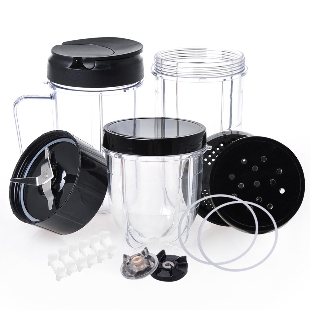 QUIENKITCH 18-Piece Cup & Blade Replacement Set for Magic Bullet Blender 250W MB1001 - Smoothie, Sauce & Food Prep Accessories for Kitchen Blending
