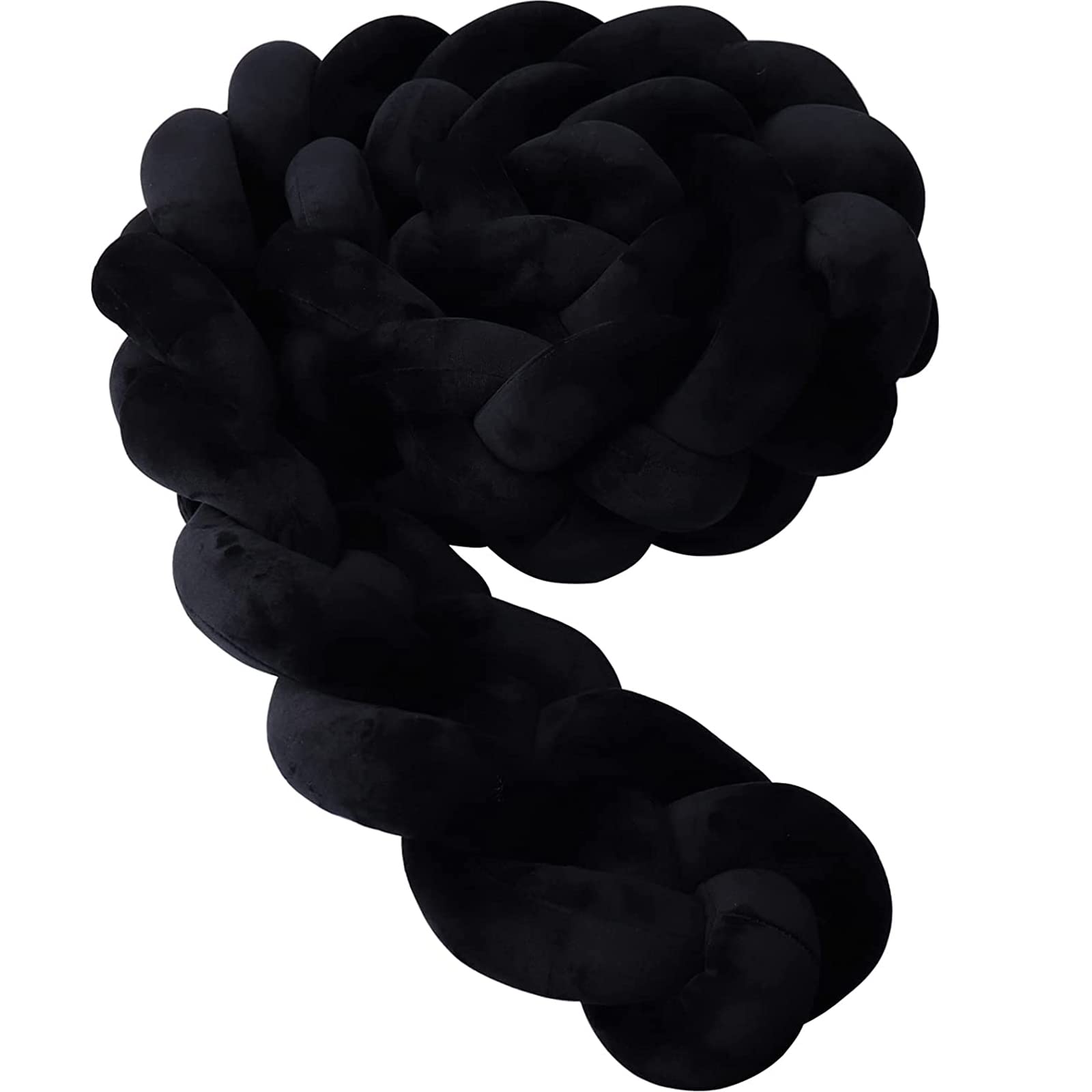 Handmade 4-Strand Round Woven Decorative Throw Pillow - Soft Knotted Cushion for Bed Gap Filling, Wide Plush Home Decor (160 Inches, Black) | Perfect for Sofa, Bedroom & Living Room Accent Pillow