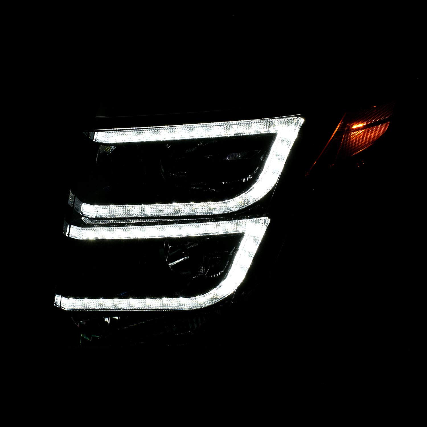 2015-2019 Chevy Tahoe Suburban Black Projector Headlight Lamps Set - LED Light Bar Style for Off-Road & Night Driving - Upgrade Your Truck's Look & Visibility
