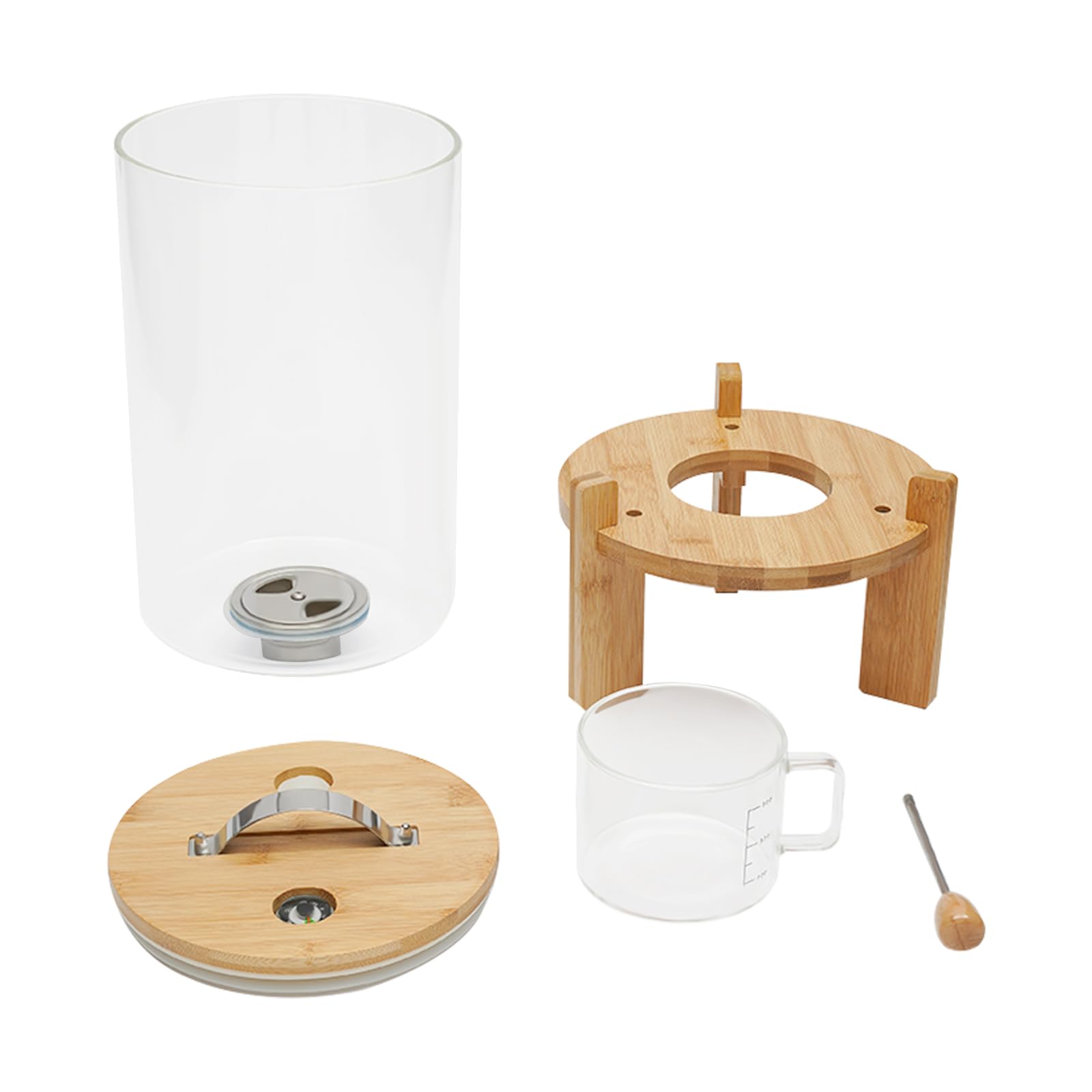 Premium Glass Rice Storage Container with Measuring Cup & Wooden Stand - 7.5L Clear Airtight Cereal Dispenser for Kitchen Pantry Organization - Perfect for Storing Rice, Grains, Pasta & Dry Food in Modern Homes