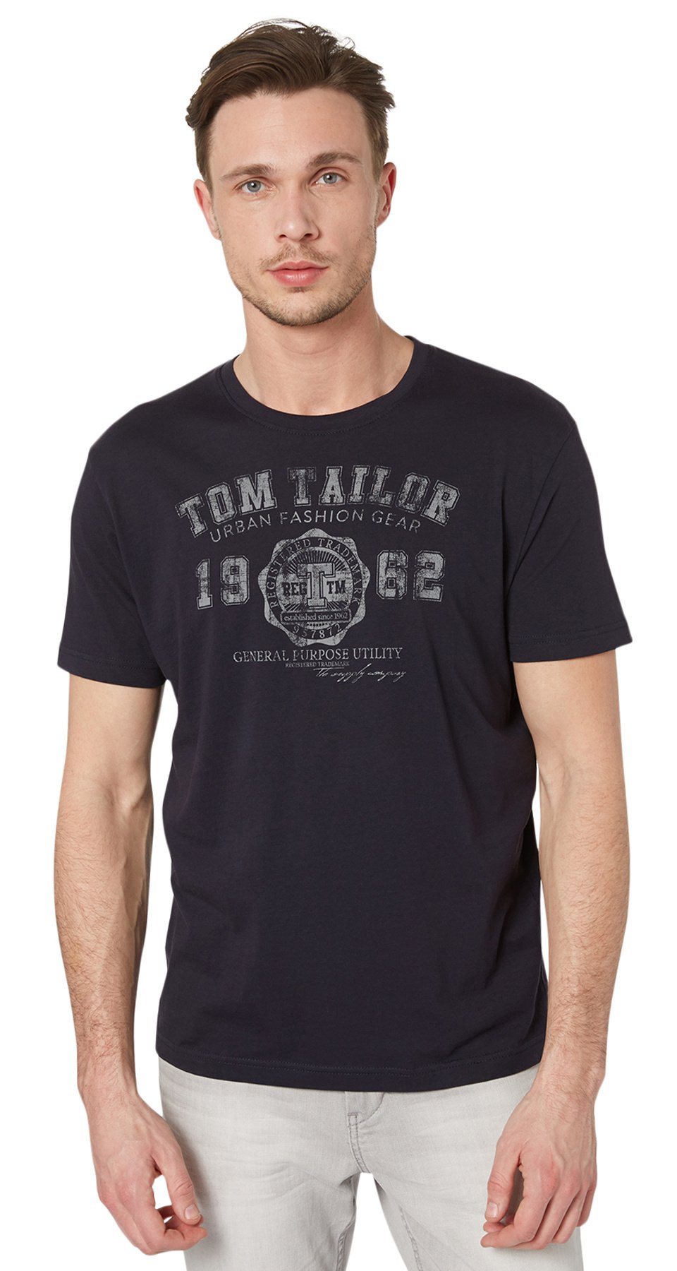 Tom Tailor Men's Blue Printed Graphic T-Shirt Size L - Casual Wear for Everyday Comfort & Street Style