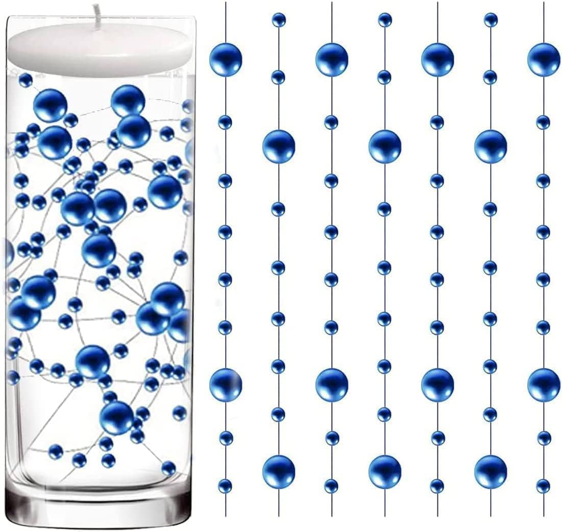 50 Pcs Blue Faux Pearl Beads String - Elegant Vase Filler & Floating Candle Centerpiece for Wedding Table Décor, Bridal Shower, Party & Home Decoration